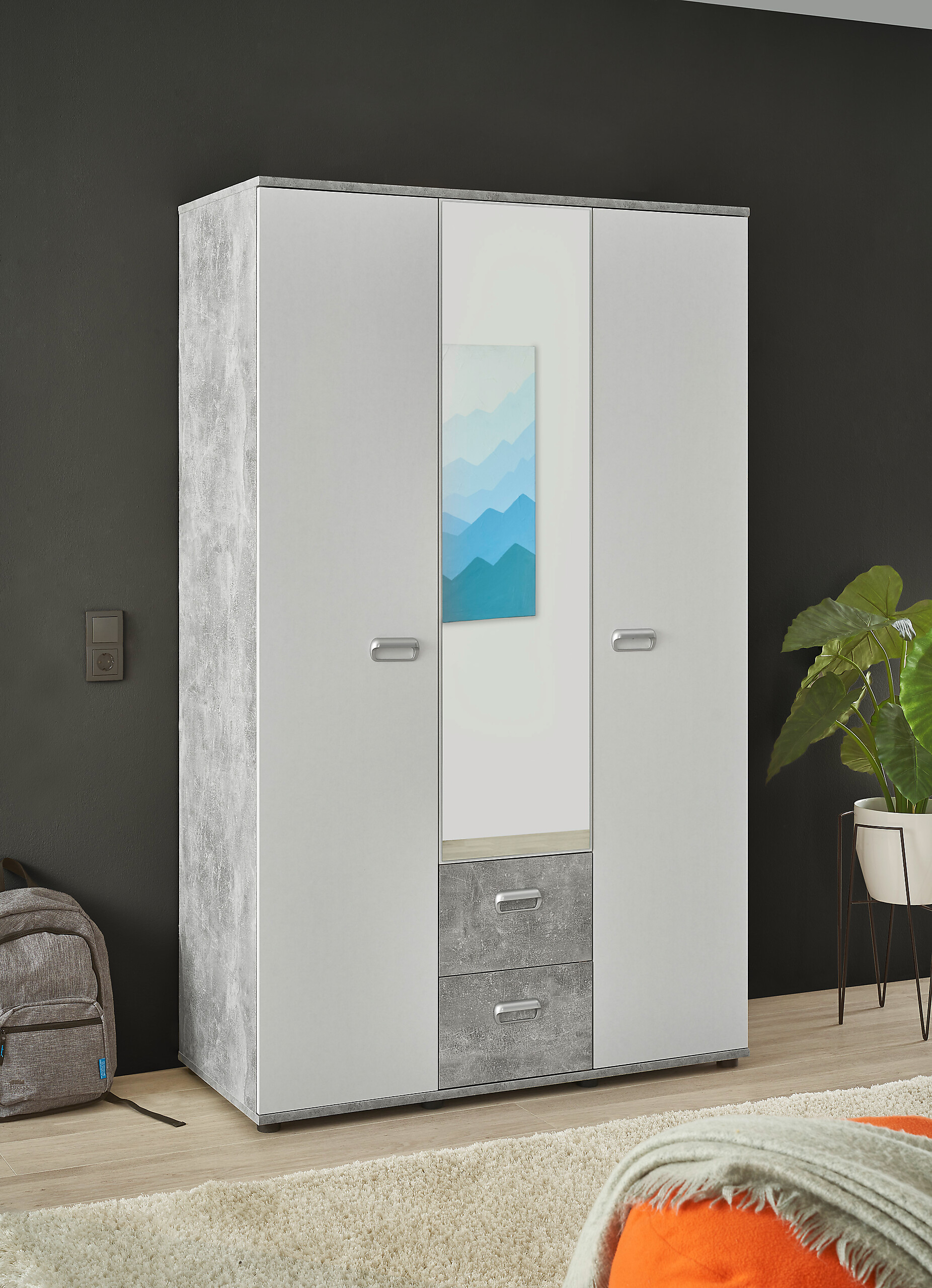 Kleiderschrank Matino Beton B/H/T: ca. 115x191x53 cm