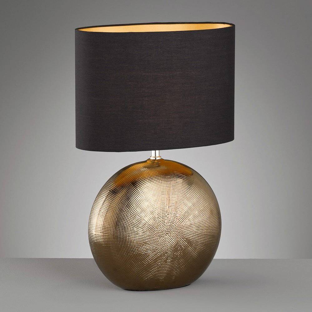 Fischer & Honsel Keramik-Tischleuchte 50556 Foro bronze schwarz Keramik Stoff E27 1 Brennstellen