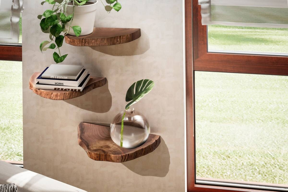 Wandregal 3er.-Set. Akazie Nachbildung B/H/T: ca. 47x4x25 cm