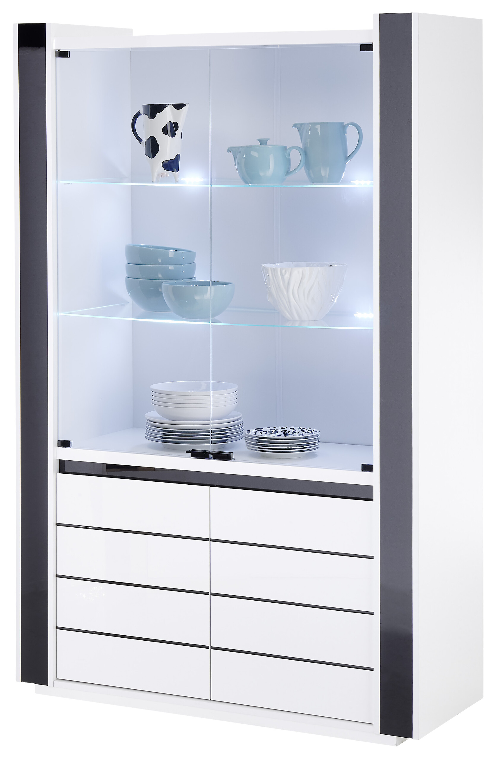 Vitrine Savona weiß Hochglanz schwarz Hochglanz B/H/T: ca. 120x185x45 cm Vitrine Savona weiß Hochglanz schwarz Hochglanz B/H/T: ca. 120x185x45 cm