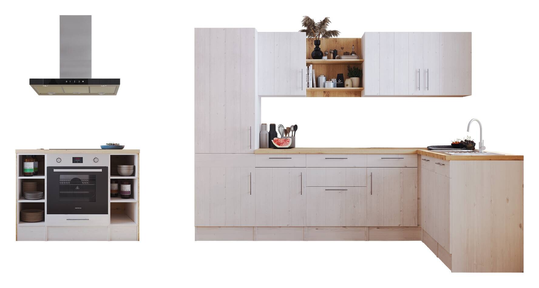 Respekta Winkelküche Anton weiß Lärche Nachbildung B/H/T: ca. 280x211x172 cm