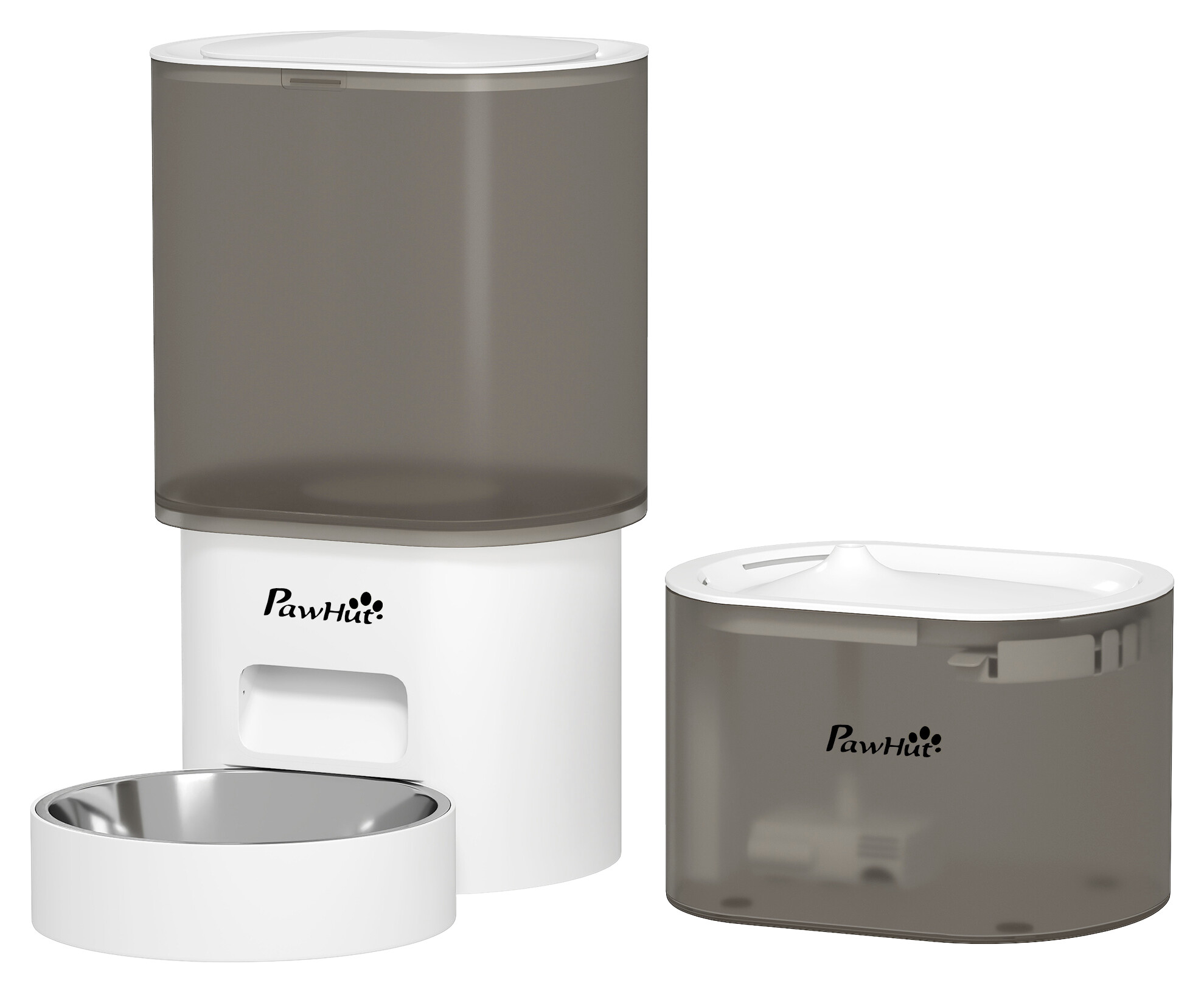 PawHut Futter- und Trinkbrunnen-Set weiß Edelstahl B/H/L: ca. 18x29,5x27,5 cm