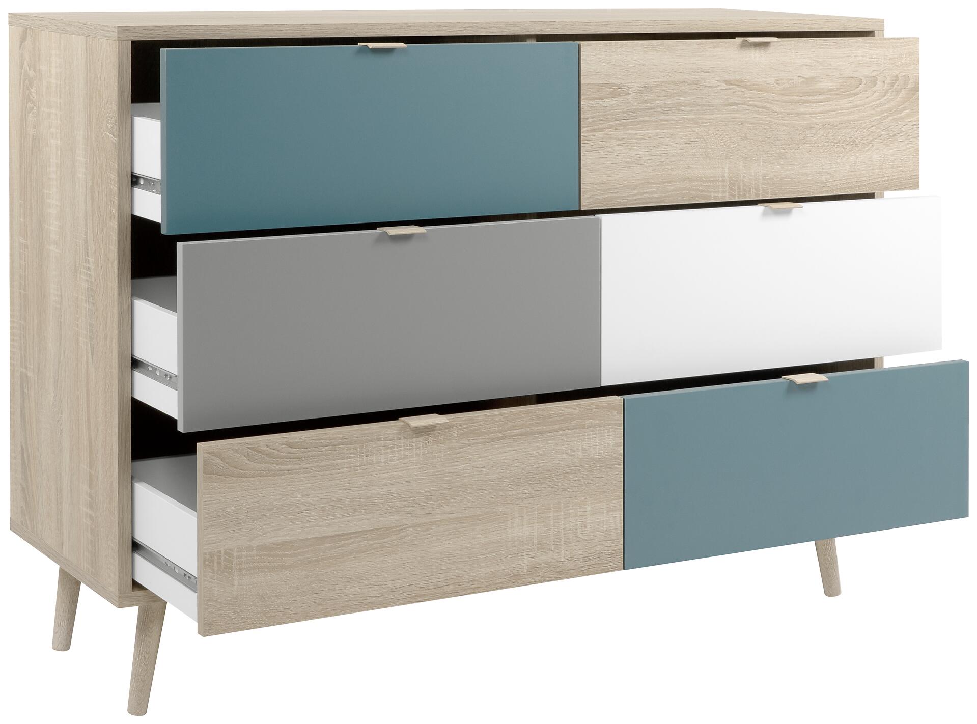 Kommode Cuba Eiche Sonoma Nachbildung weiß grau petrol B/H/T: ca. 120x87x40 cm