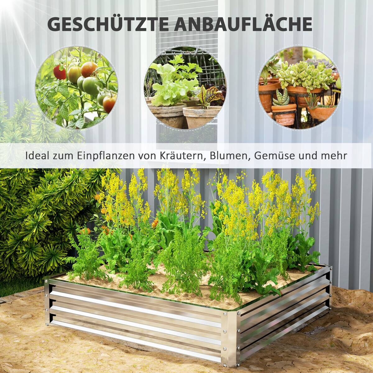 Outsunny Hochbeet silber Stahl B/H/L: ca. 120x30x120 cm