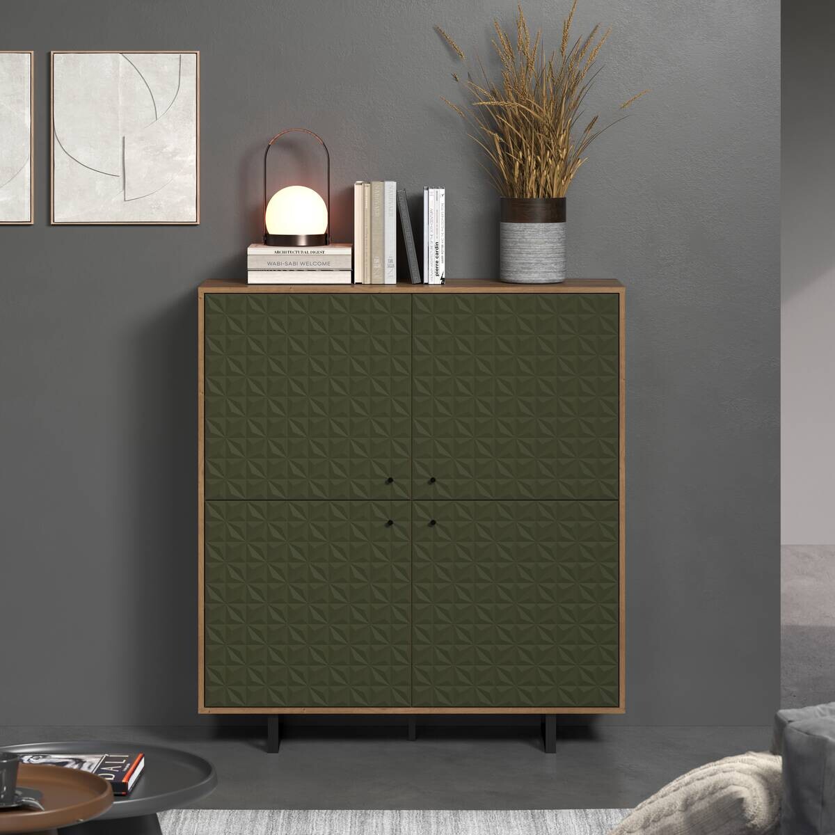 Highboard Sentra Eiche Artisan Nachbildung grün dunkel B/H/T: ca. 124x136x40 cm