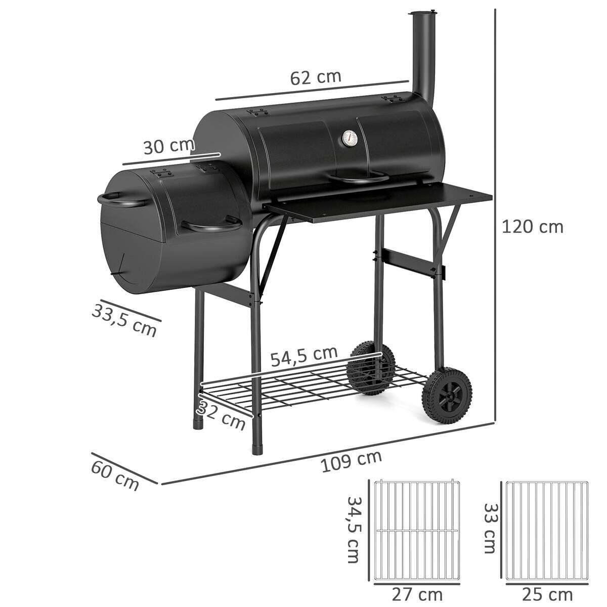 Outsunny Holzkohlegrill Stahl B/H/L: ca. 60x120x109 cm