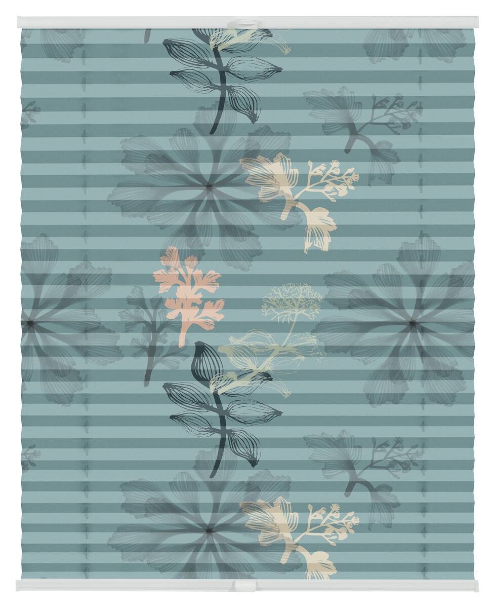 LICHTBLICK Spannplissee Aqua Floral blau B/L: ca. 45x130 cm