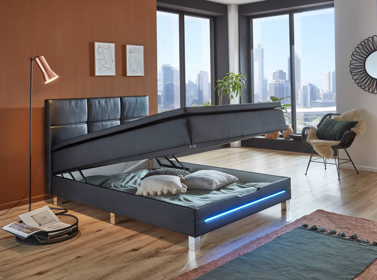 Boxbett Catania schwarz Kunstleder B/H/T: ca. 140x60x211 cm