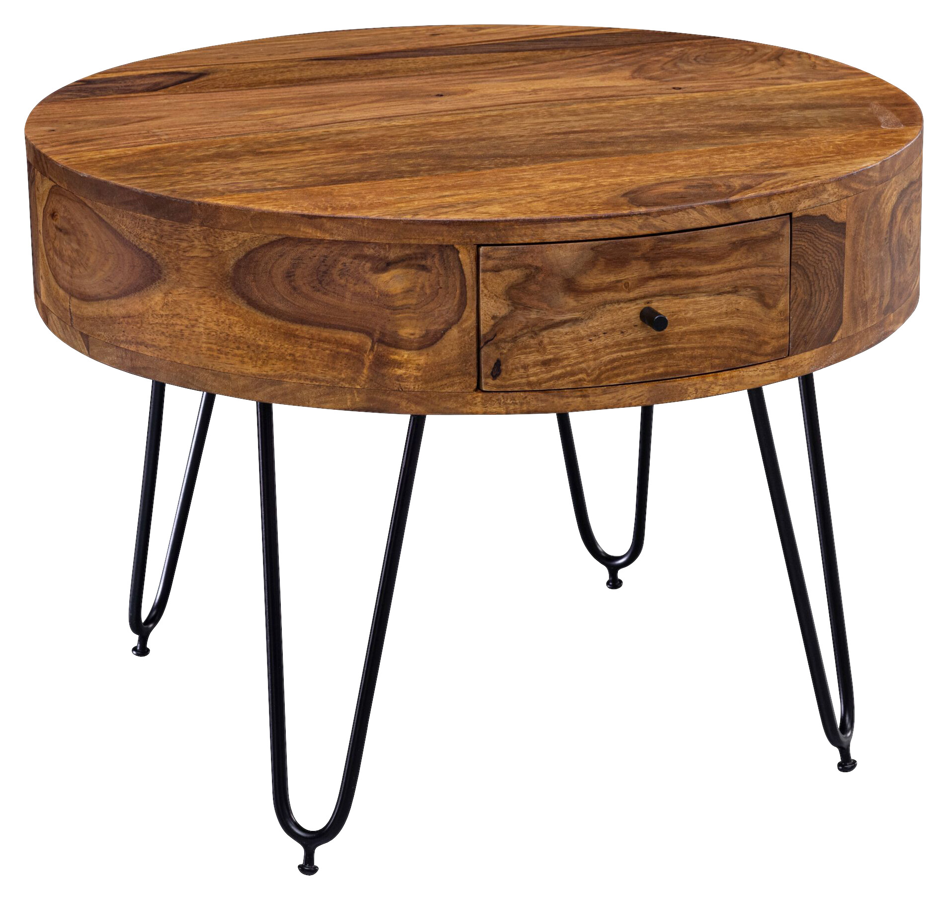 Wohnling Couchtisch natur schwarz Echtholz Edelstahl B/H/T: ca. 60x44,5x60 cm