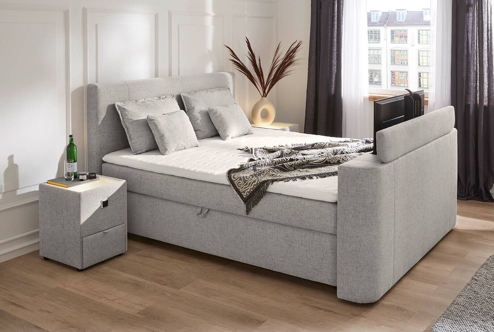 Boxbett grau Feinstruktur B/H/T: ca. 189x115x236 cm