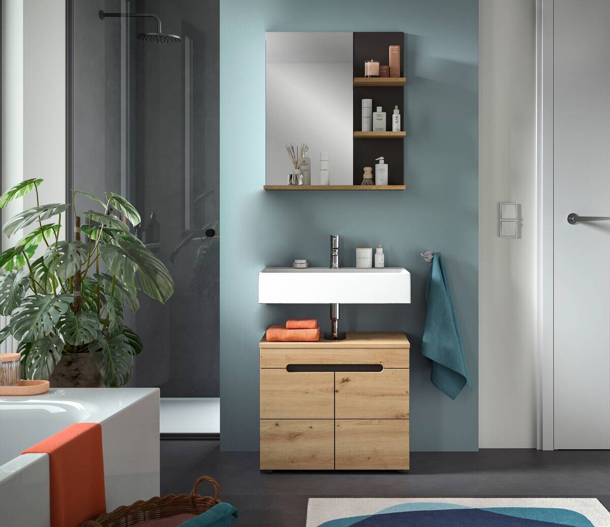 Badezimmer-Set Canu Basalt Eiche Artisan Nachbildung B/H/T: ca. 63x193x34 cm