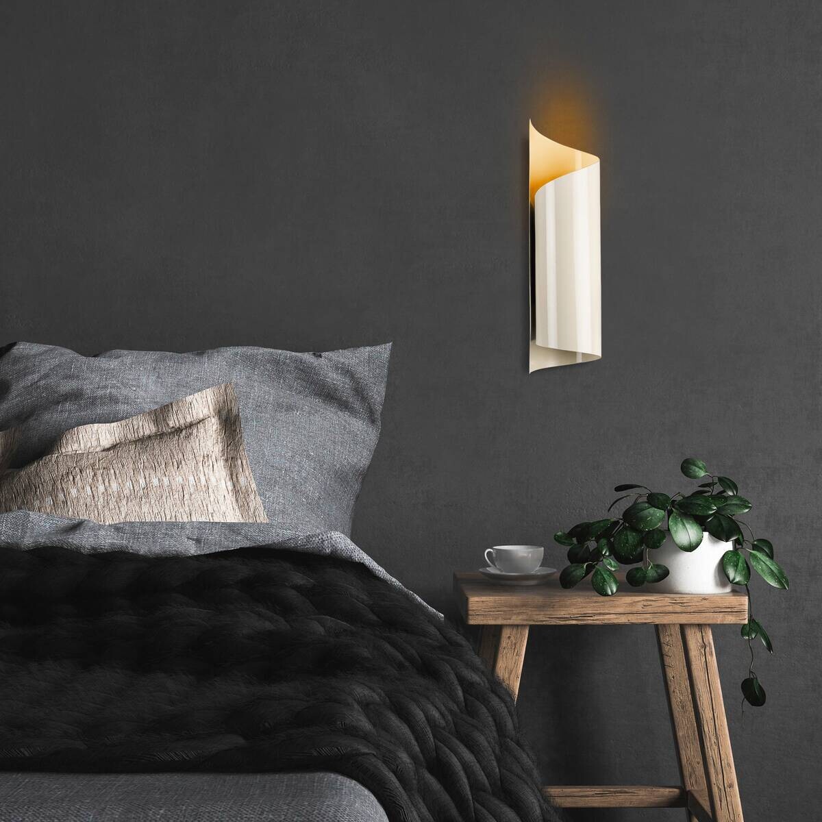 Opviq Wandleuchte creme Eisen B/H/L: ca. 16x35x10 cm E27 1 Brennstellen