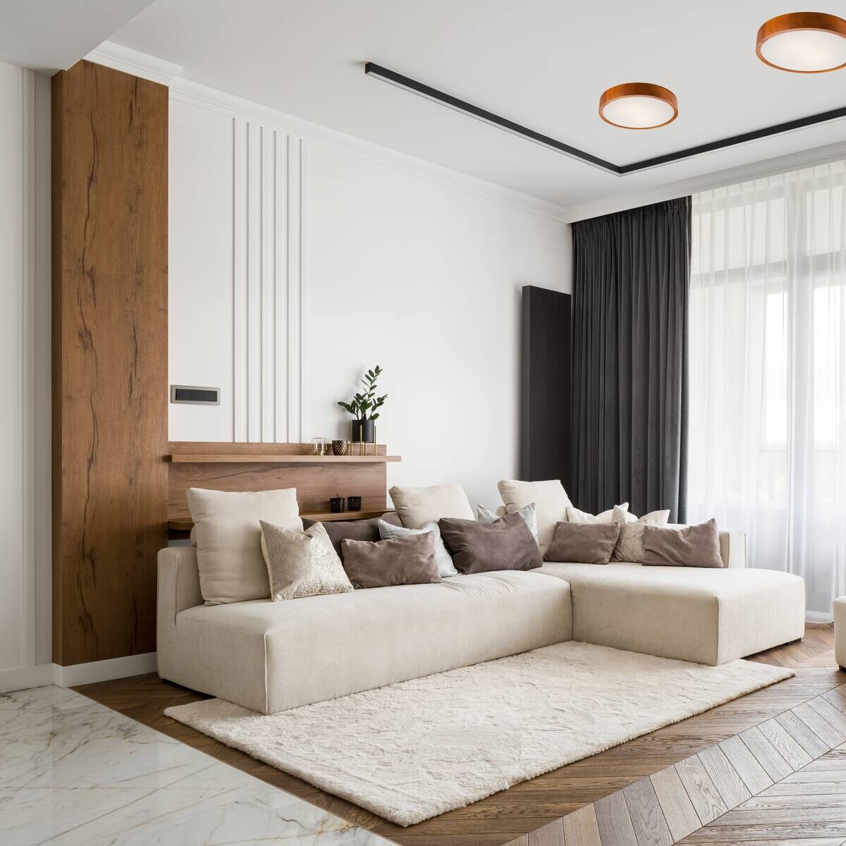 Lamkur Deckenleuchte rustikal Holz Glas B/H/L: ca. 38,5x12x38,5 cm 2 Brennstellen