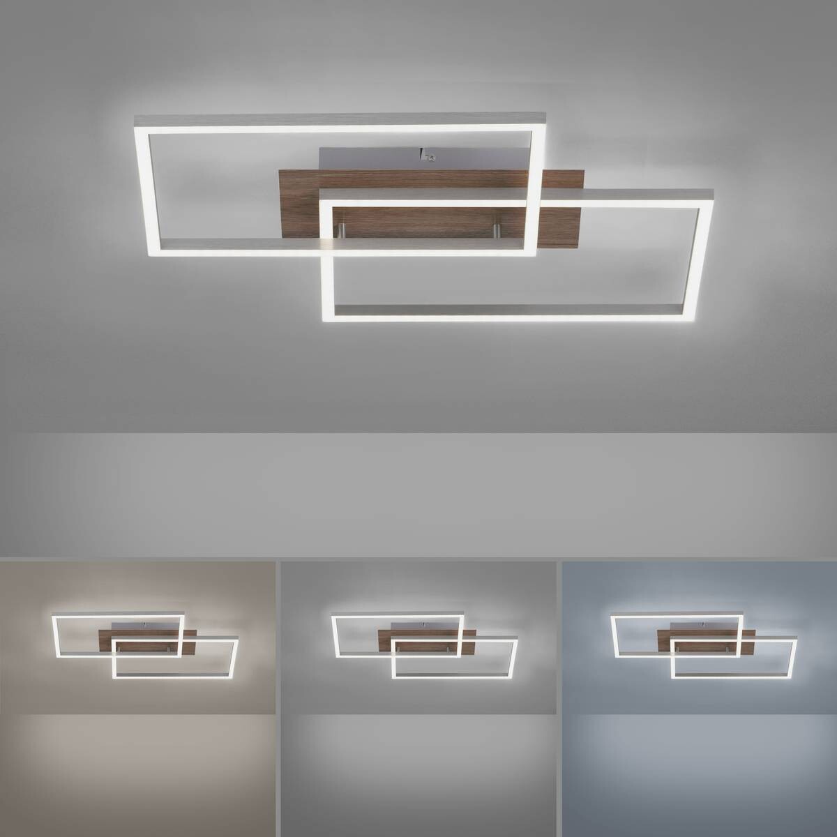 Just Light Deckenleuchte PN14018-78 Iven stahlfarbig natur Aluminium Stahl Kunststoff B/H/L: ca. 42x7x50 cm