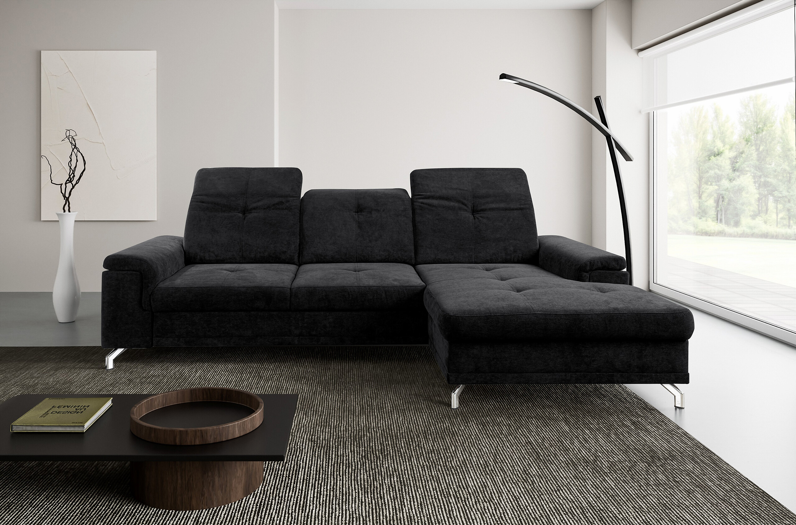 Ecksofa mit Bettfunktion und Bettkasten schwarz Microfaser B/H/T: ca. 270x104x170 cm Ecksofa mit Bettfunktion und Bettkasten schwarz Microfaser B/H/T: ca. 270x104x170 cm