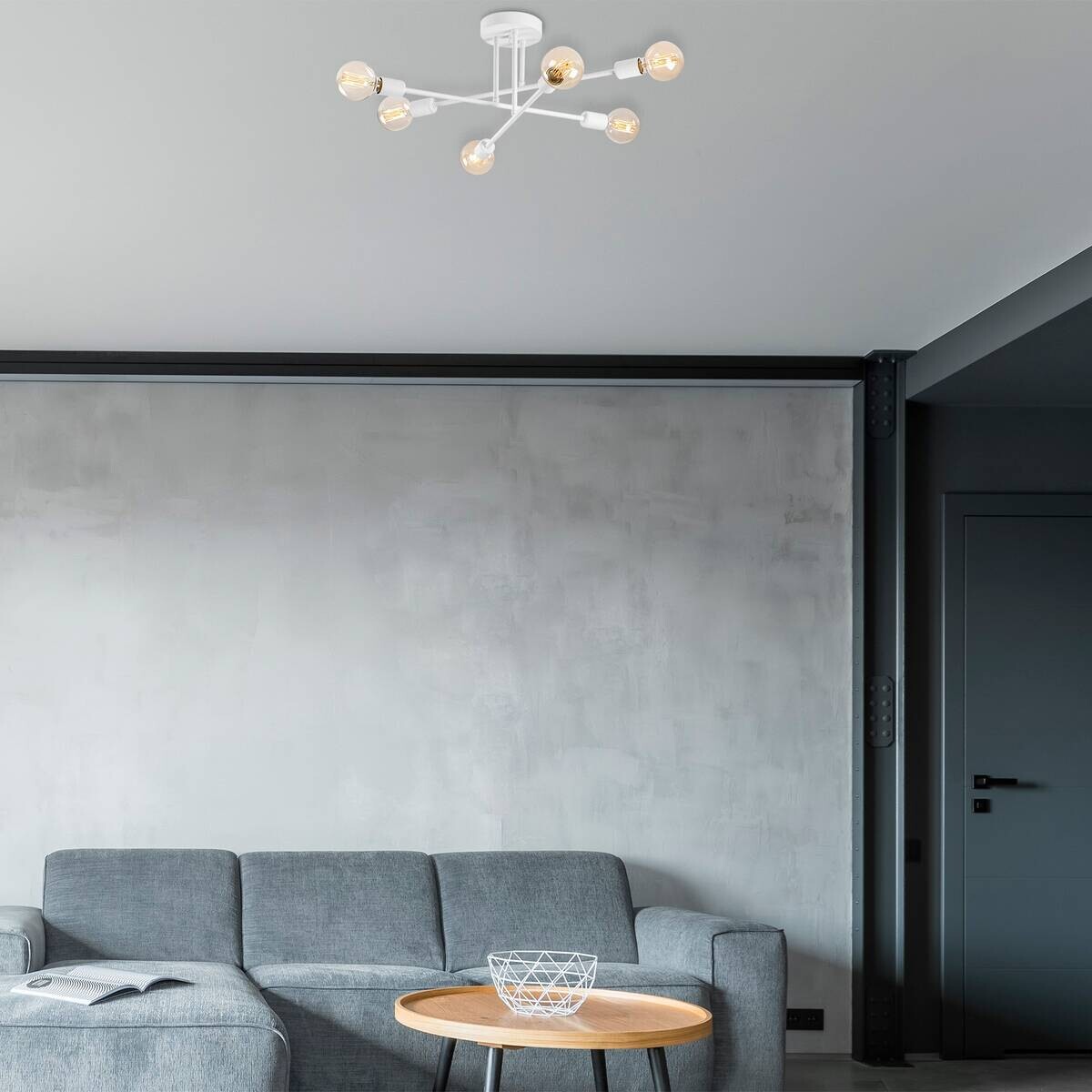 Opviq Deckenleuchte Flower weiß Metall B/H/T/L/D: ca. 64x30x64x64x64 cm E27 6 Brennstellen