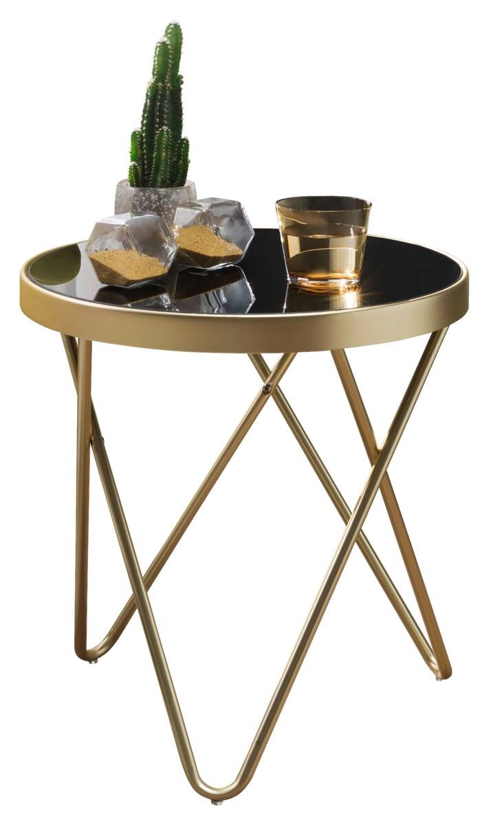 Beistelltisch schwarz gold Lack matt Glas Stahl B/H/T: ca. 42x46x42 cm
