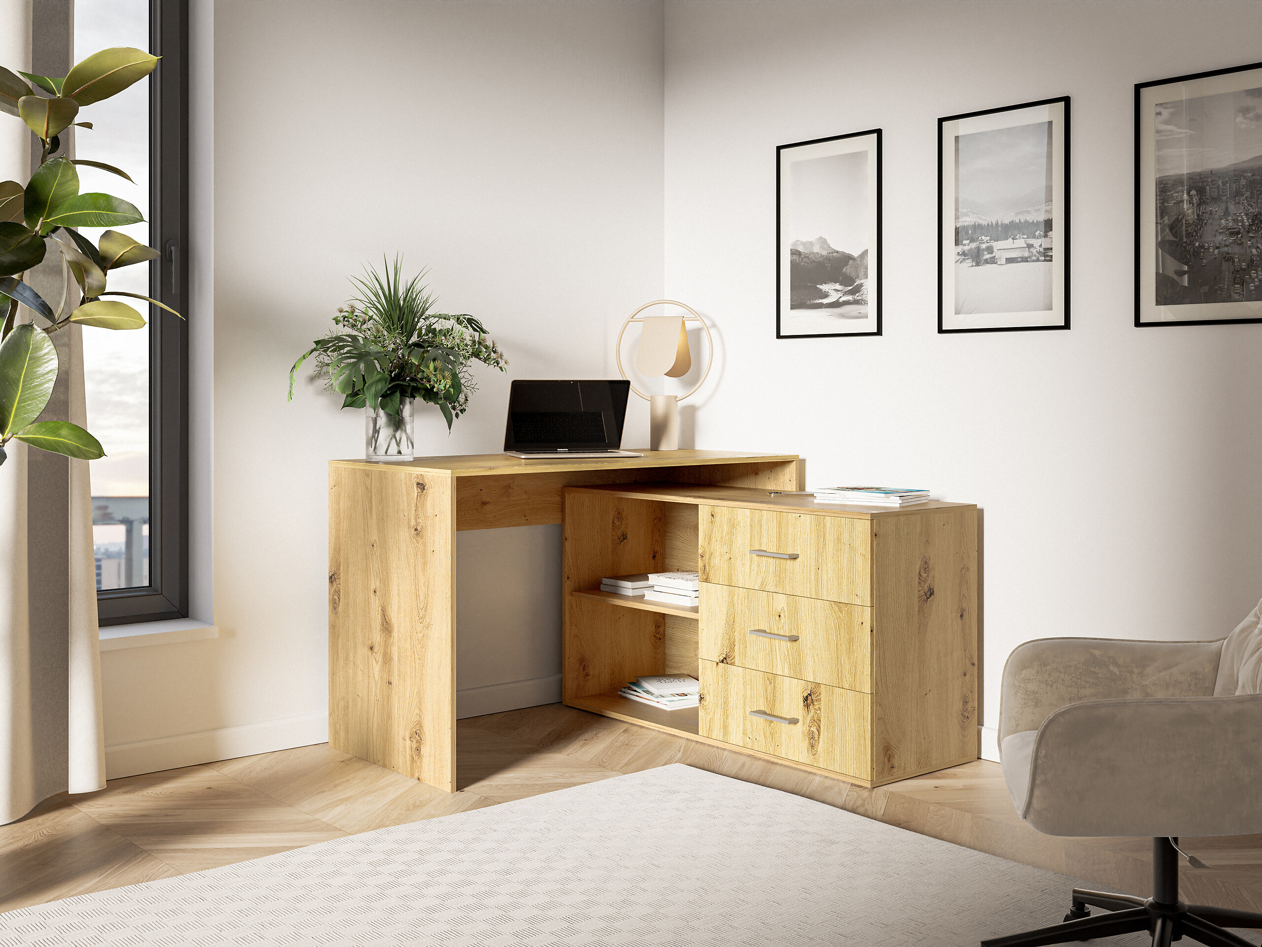 Schreibtisch KURT Eiche Artisan Nachbildung B/H/T: ca. 120x75,4x122 cm Schreibtisch KURT Eiche Artisan Nachbildung B/H/T: ca. 120x75,4x122 cm