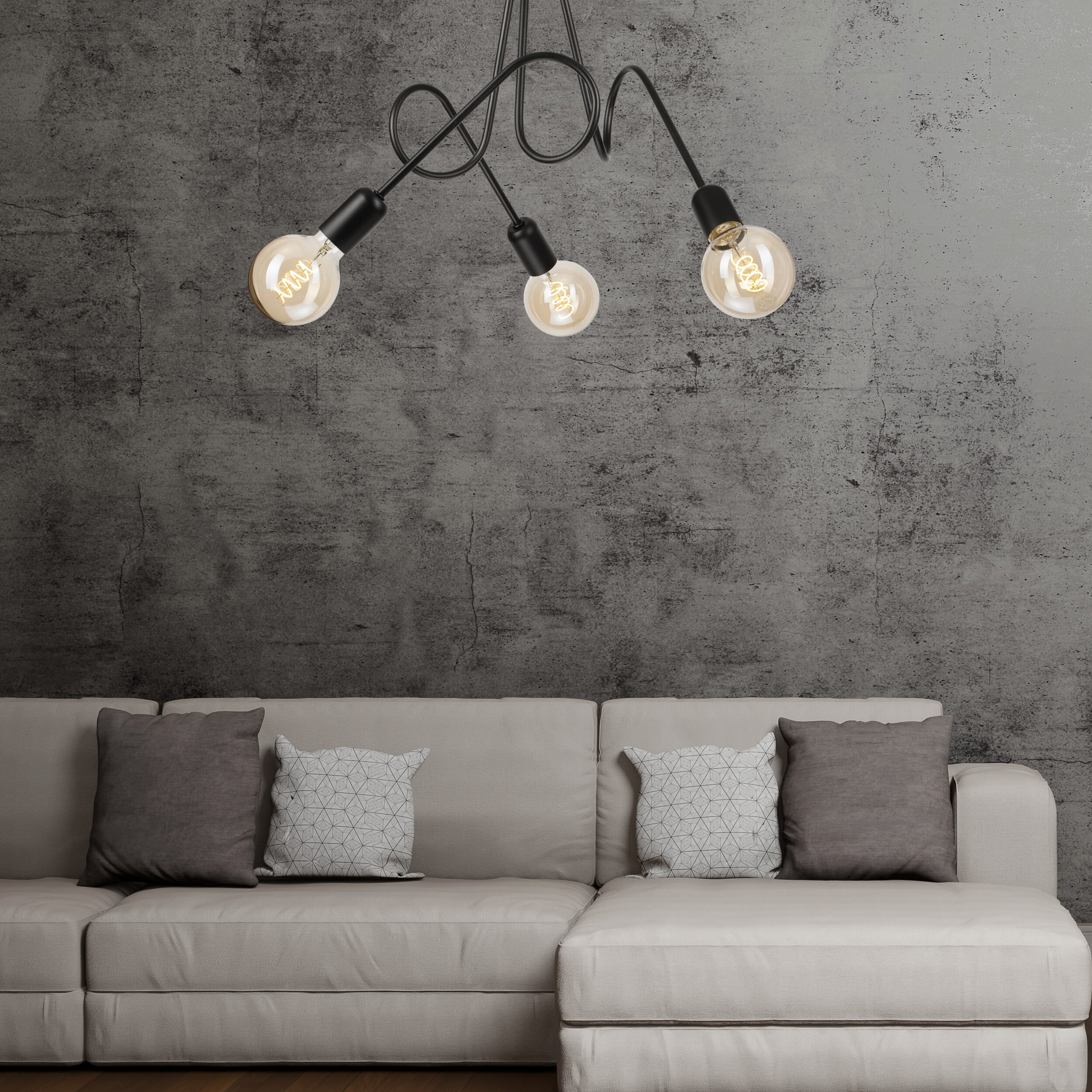 Lamkur Kronleuchter schwarz Stahl B/H/L: ca. 39x54x54 cm E27 3 Brennstellen