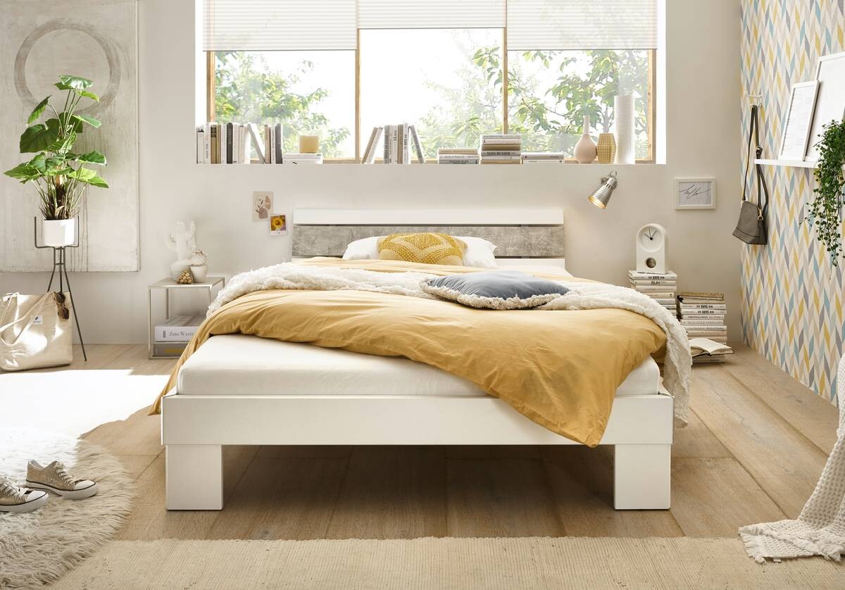 Futonbett Lyon weiß Beton Optik Liegefläche B/L: ca. 140x200 cm