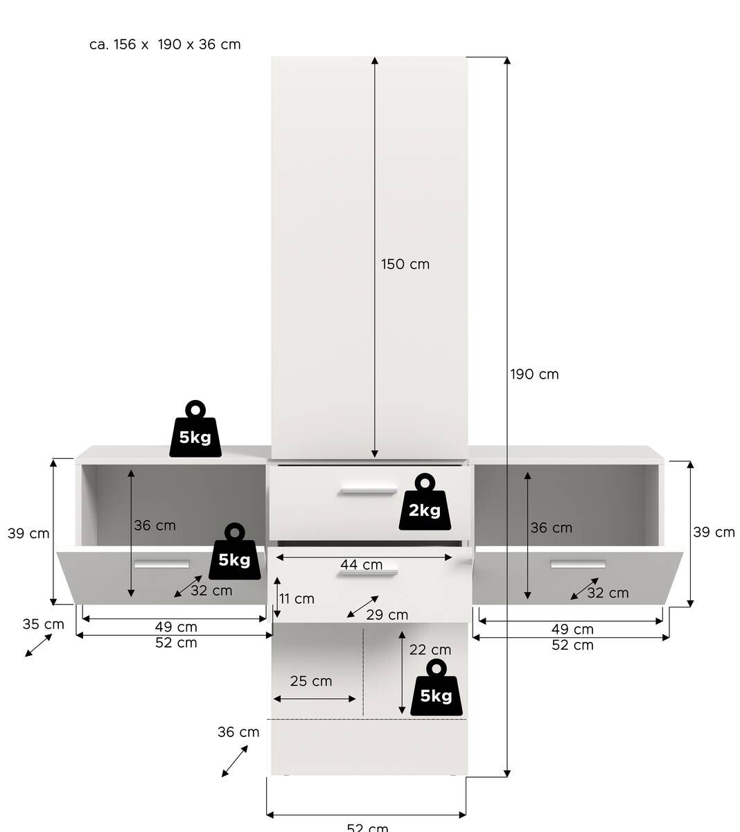 Garderobe VAGA weiß B/H/T: ca. 156x190x36 cm