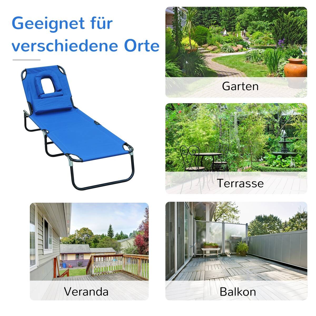 Outsunny Sonnenliege blau Stoff B/H/L: ca. 56x28x190 cm