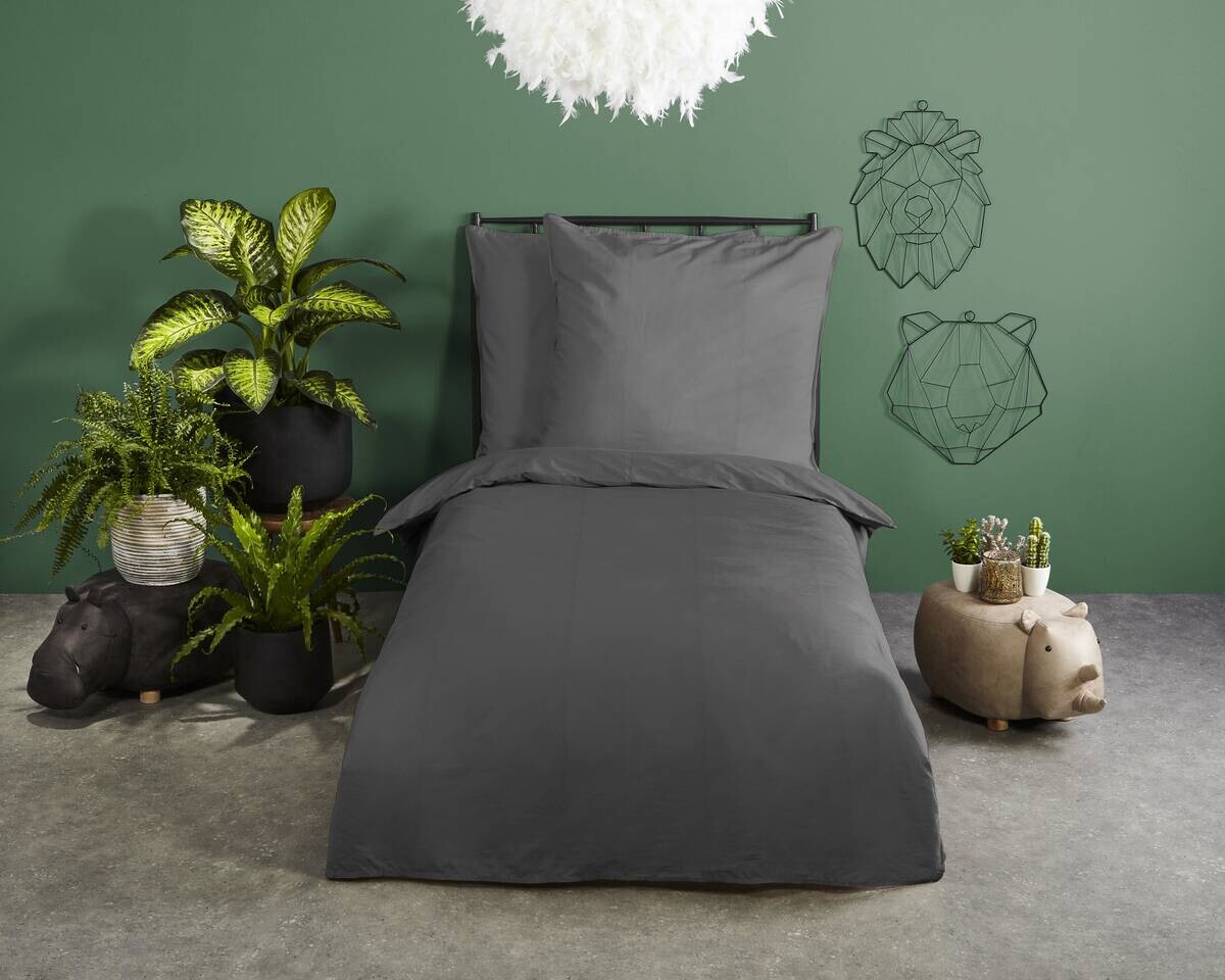 Baumwoll Bettwäsche Satin anthrazit Baumwolle B/L: ca. 135x200 cm