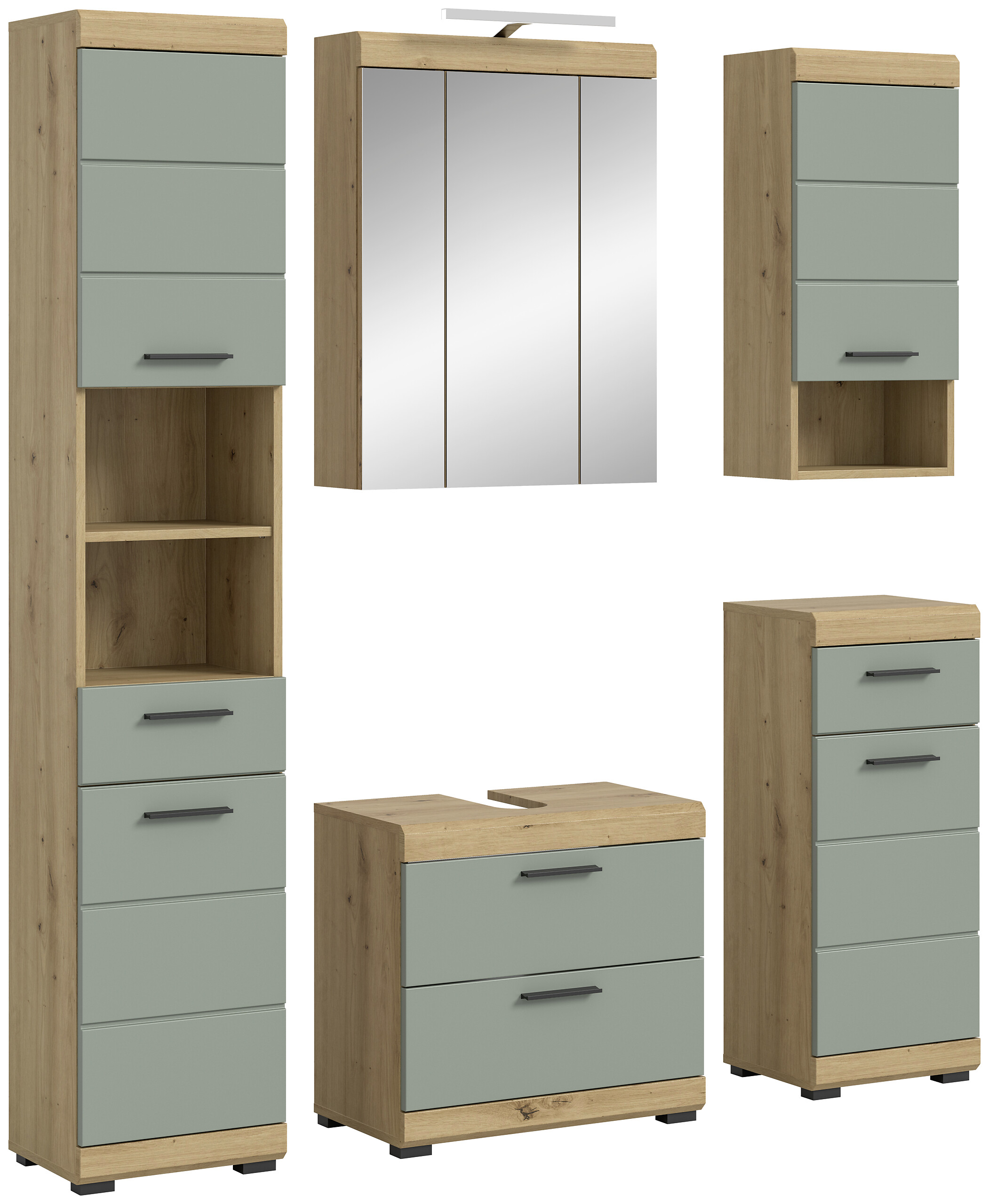 Badezimmer-Set Scout Eiche Artisan Nachbildung salbei Nachbildung B/H/T: ca. 164x191x37 cm Badezimmer-Set Scout Eiche Artisan Nachbildung salbei Nachbildung B/H/T: ca. 164x191x37 cm