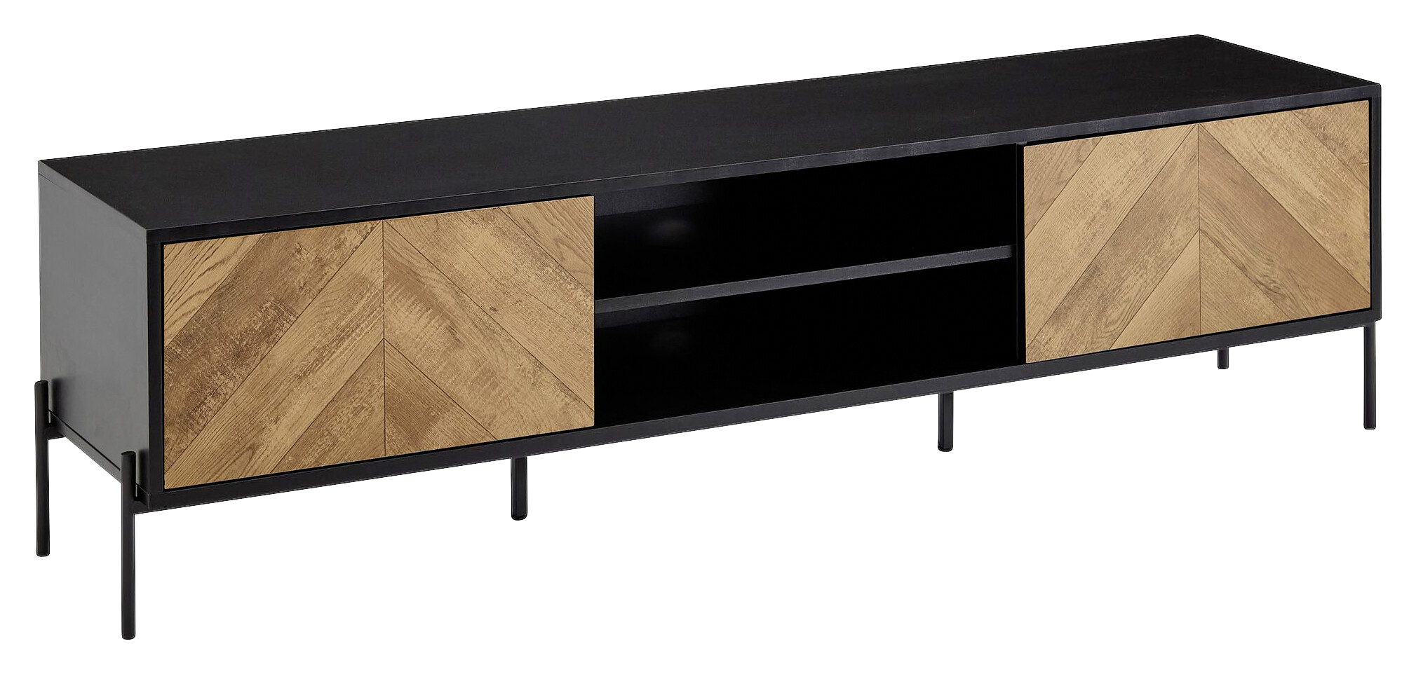 Lowboard schwarz Eiche dunkel Nachbildung schwarz pulverbeschichtet B/H/T: ca. 163x45x40 cm
