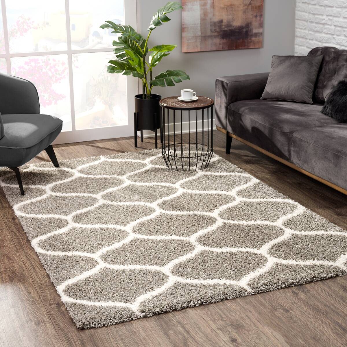 Sanat Hochflorteppich MADRID hellgrau B/L: ca. 80x150 cm