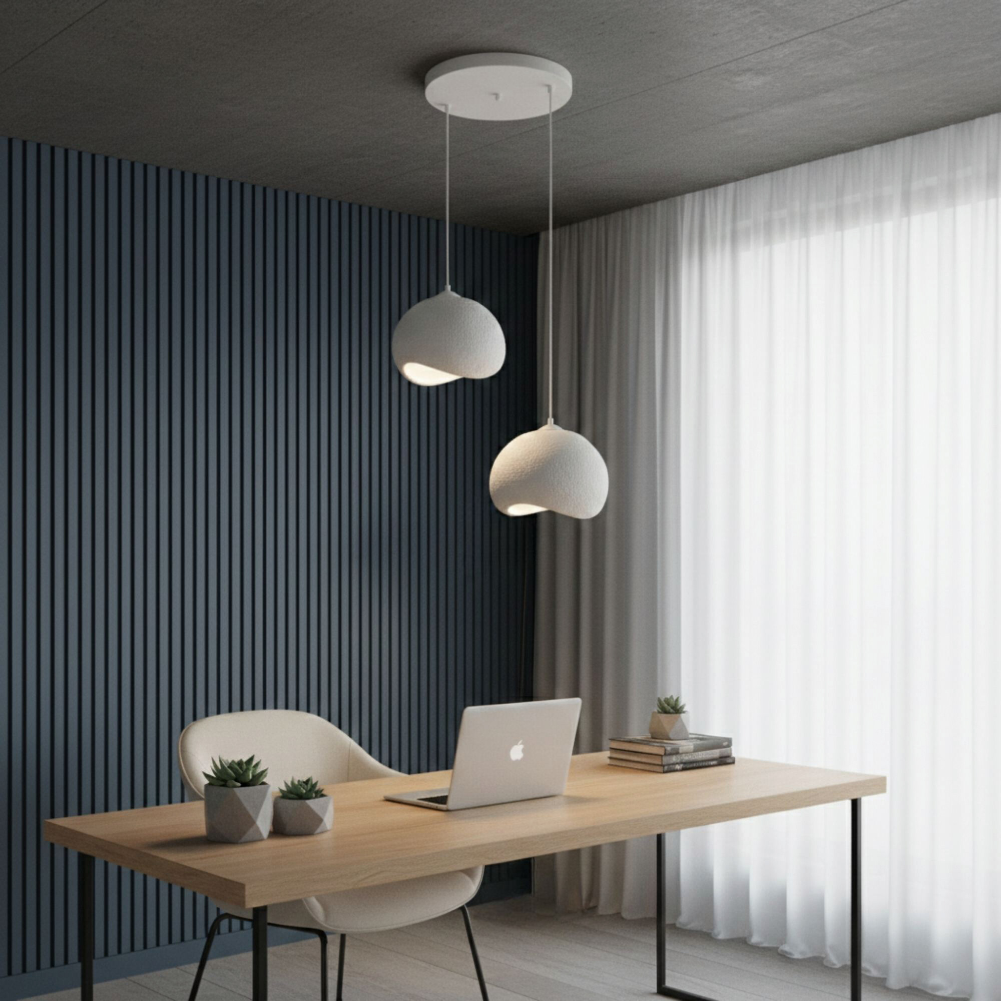 Opviq Pendelleuchte Yontu-15852 weiß Polyester-Mischgewebe Metall B/H/L: ca. 29x120x34 cm E27 2 Brennstellen