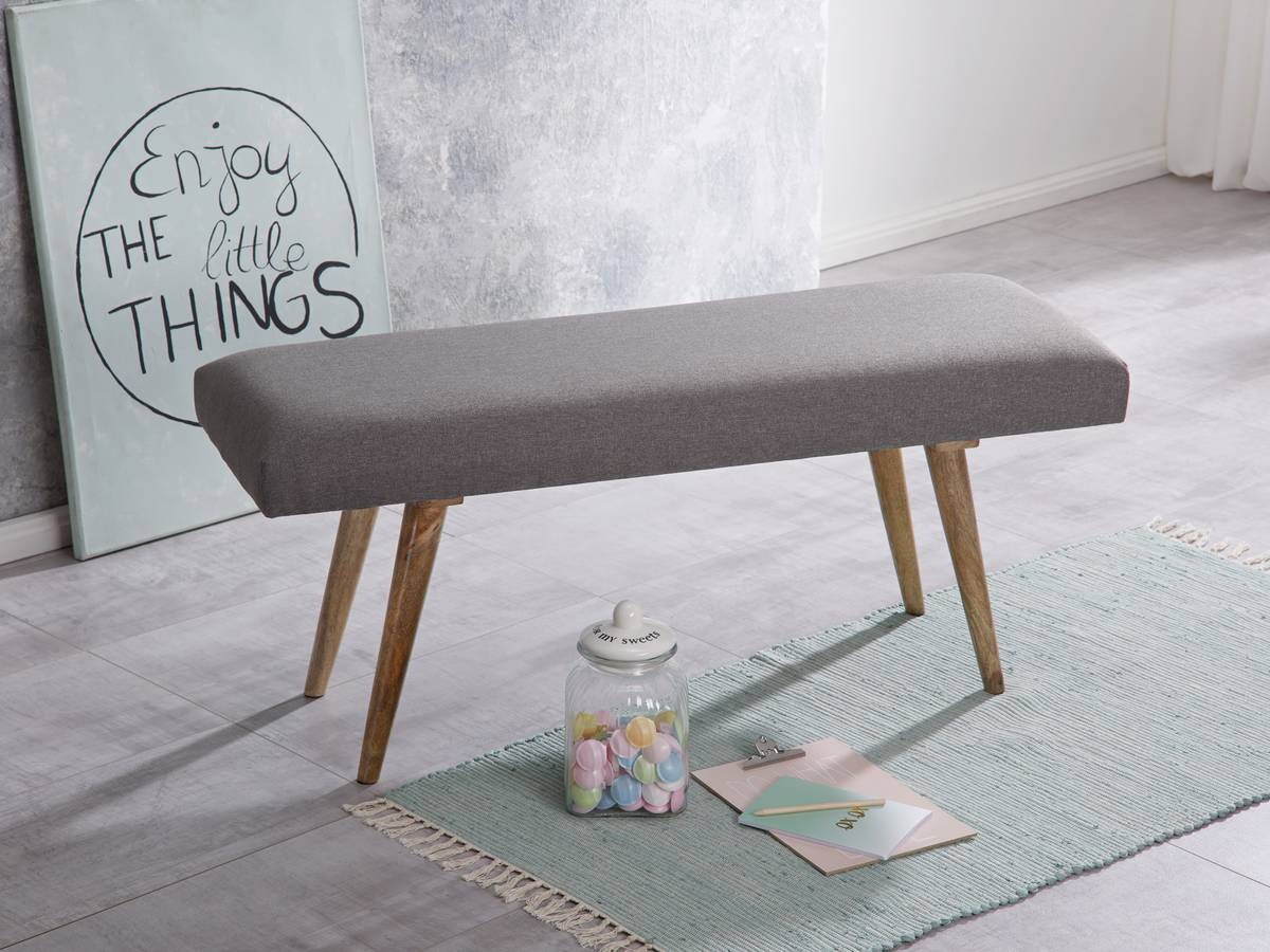 Wohnling Sitzbank grau natur Stoff Echtholz B/H/T: ca. 117x51x38 cm