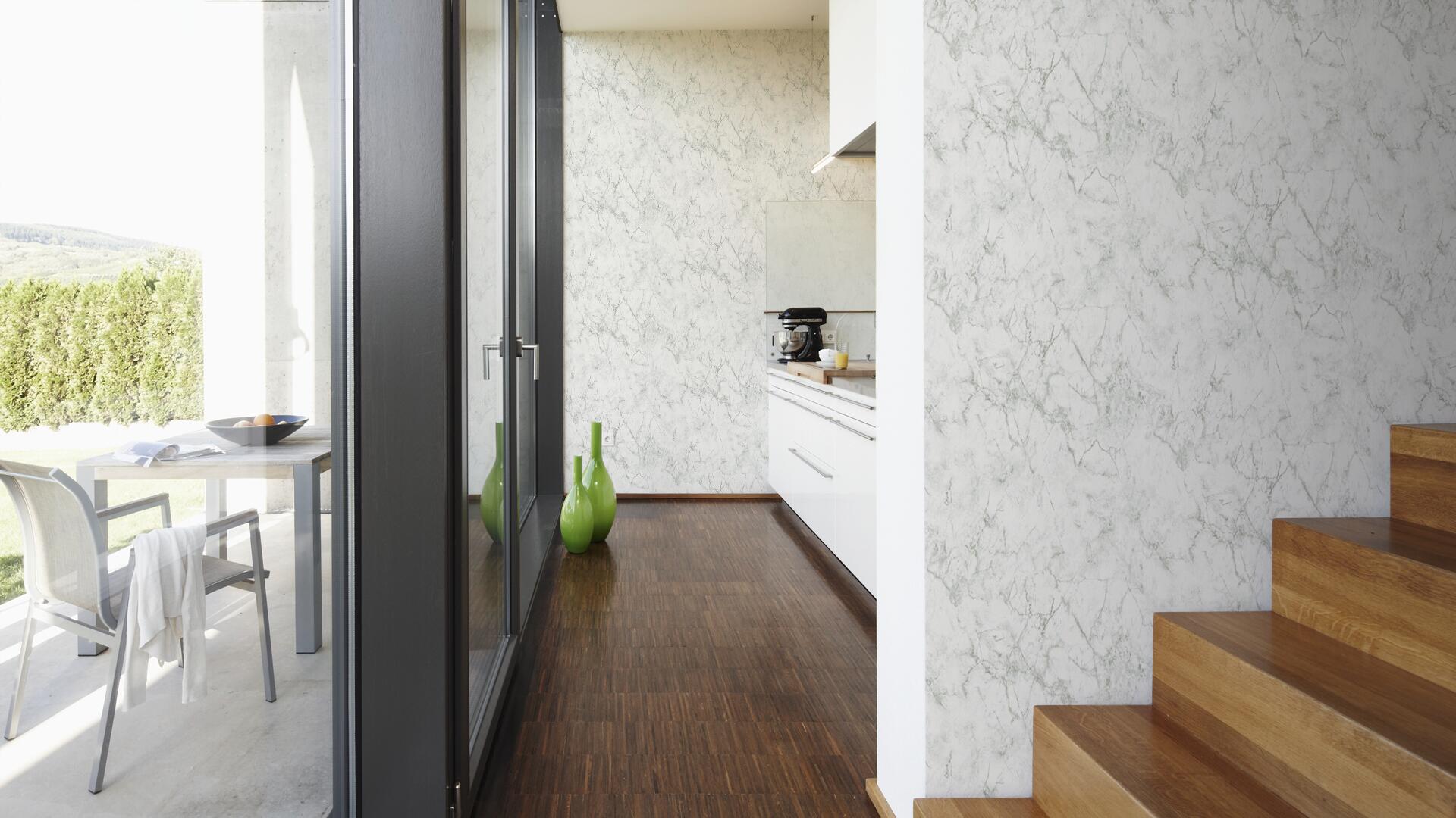 Vliestapete Marmoroptik weiß grau B/L: ca. 53x1005 cm