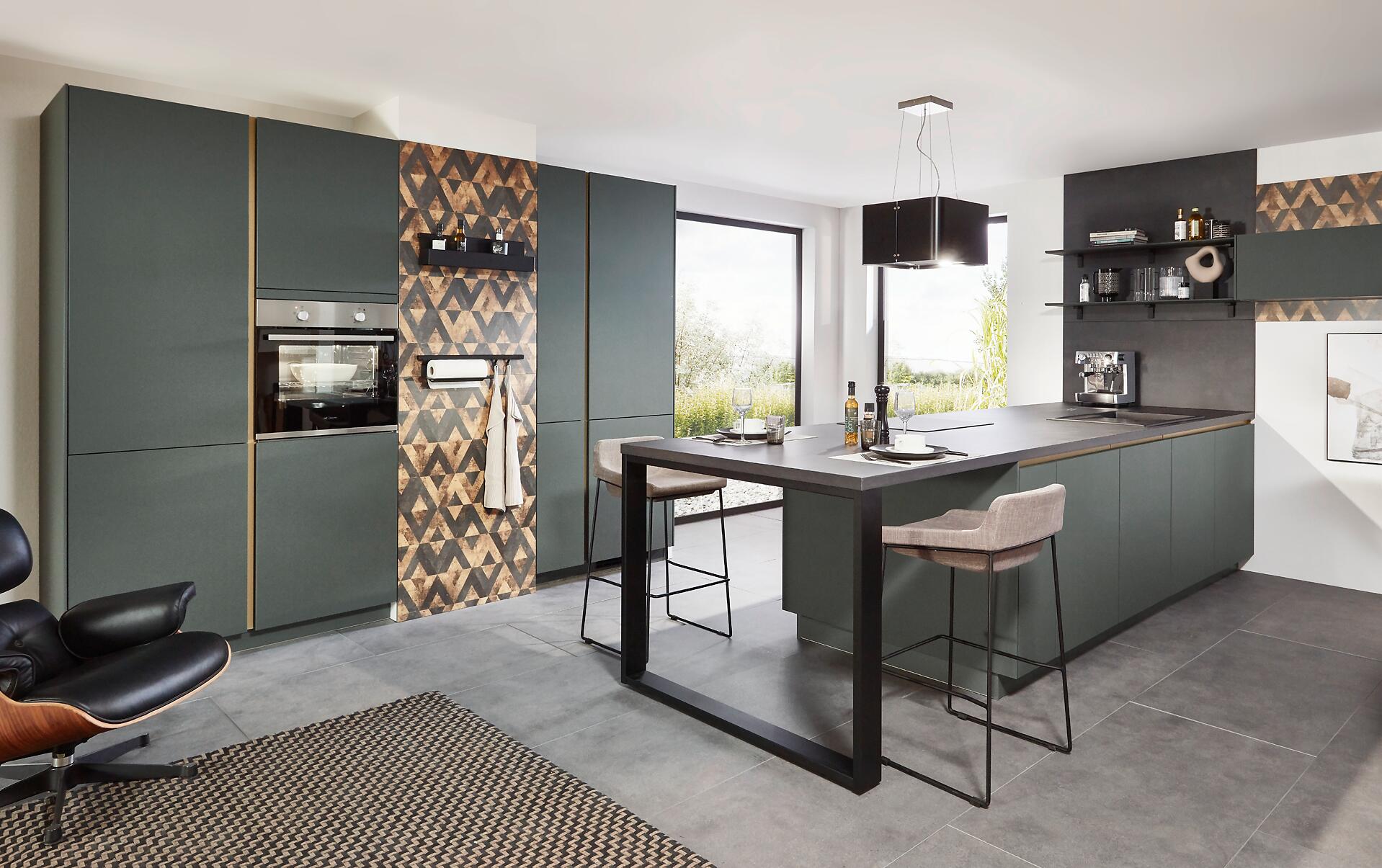 nobilia Inselküche Easytouch Mineralgrün Lacklaminat B/T/L: ca. 272x60x262 cm