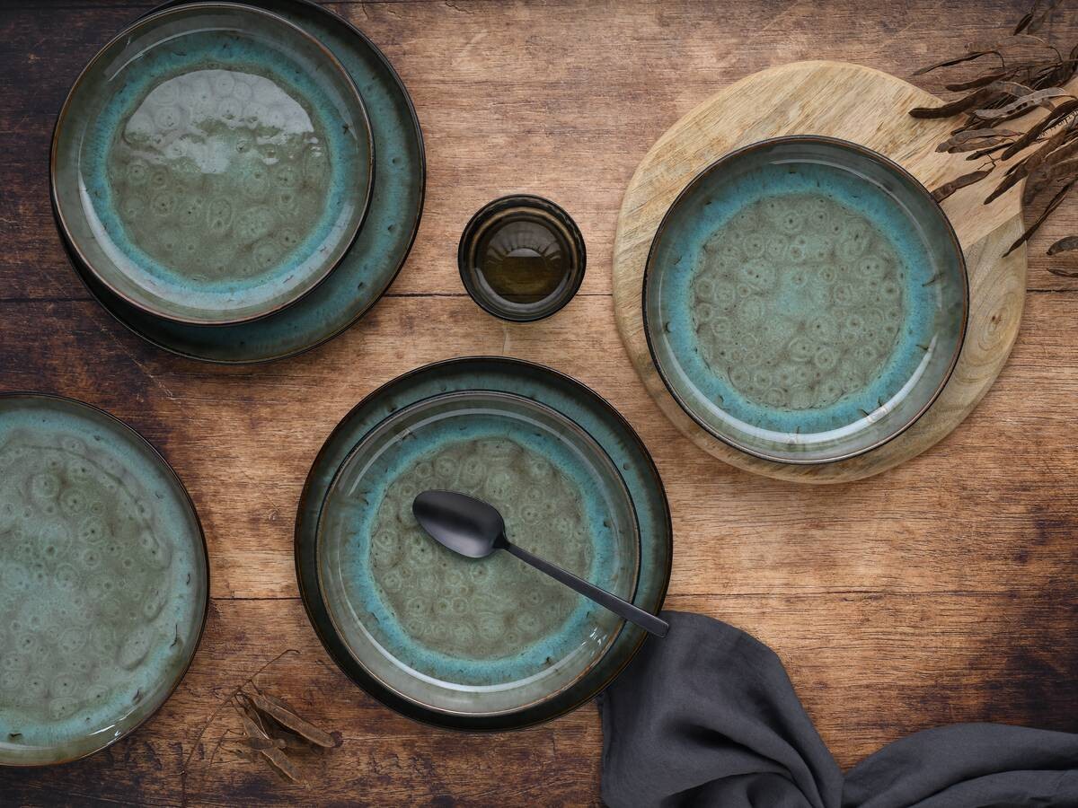 CreaTable Tafelservice Nordic Fjord grün Steinzeug 12 tlg.