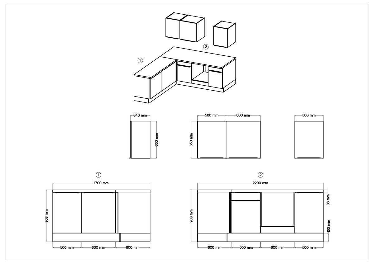 Respekta Winkelküche Marleen weiß Hochglanz B/H/T: ca. 211x220x170 cm