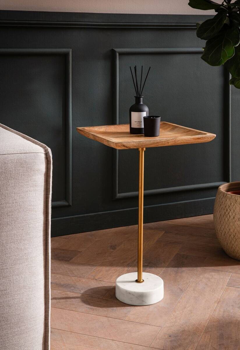 Beistelltisch natur messing weiß Mango Eisen Marmor B/H/T: ca. 35x55x35 cm