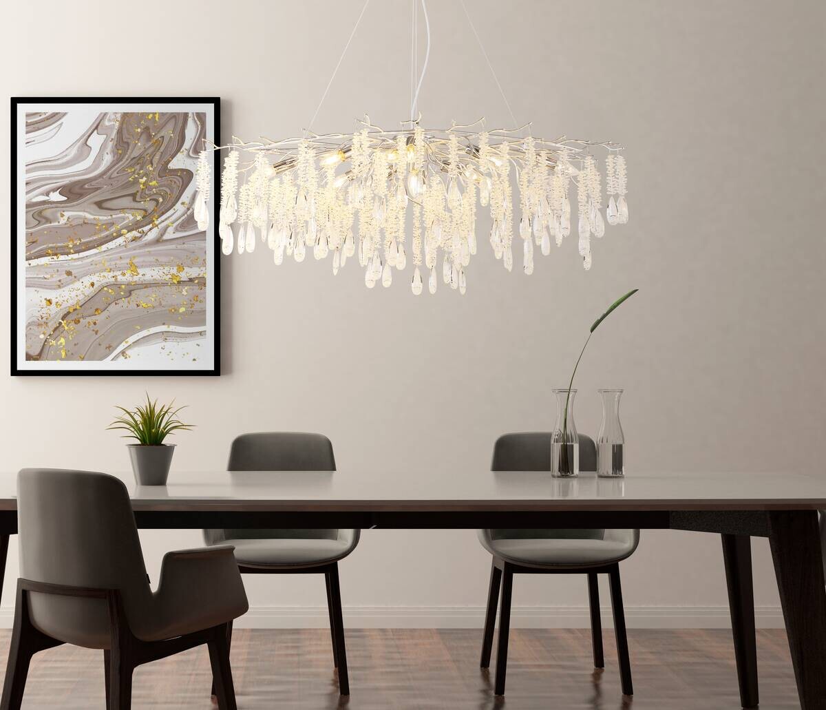 GLOBO Luster silber klar Glas Metall B/H/L: ca. 50x120x120 cm E14 12 Brennstellen