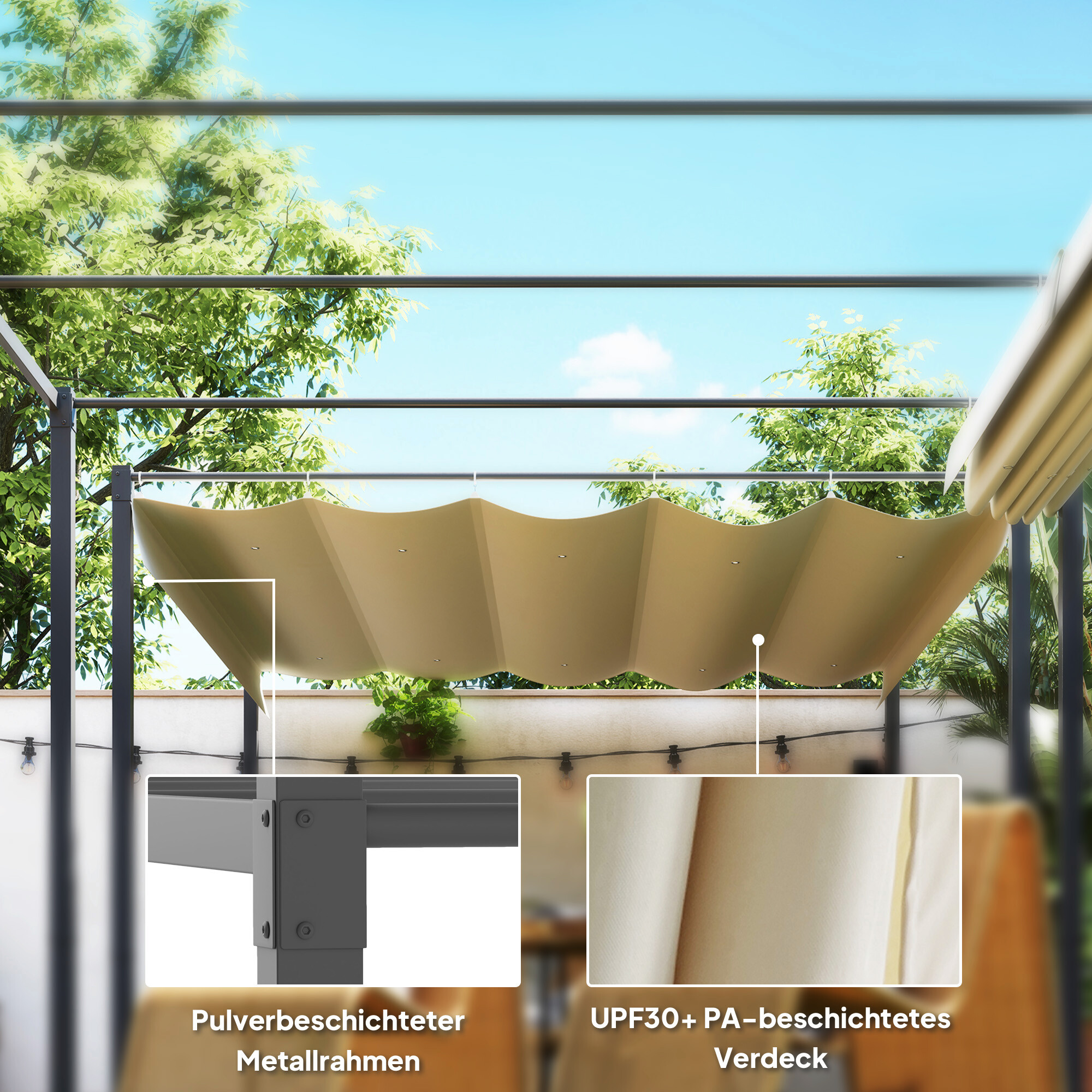 Outsunny Pergola beige Metall B/H/L: ca. 297x221x298 cm