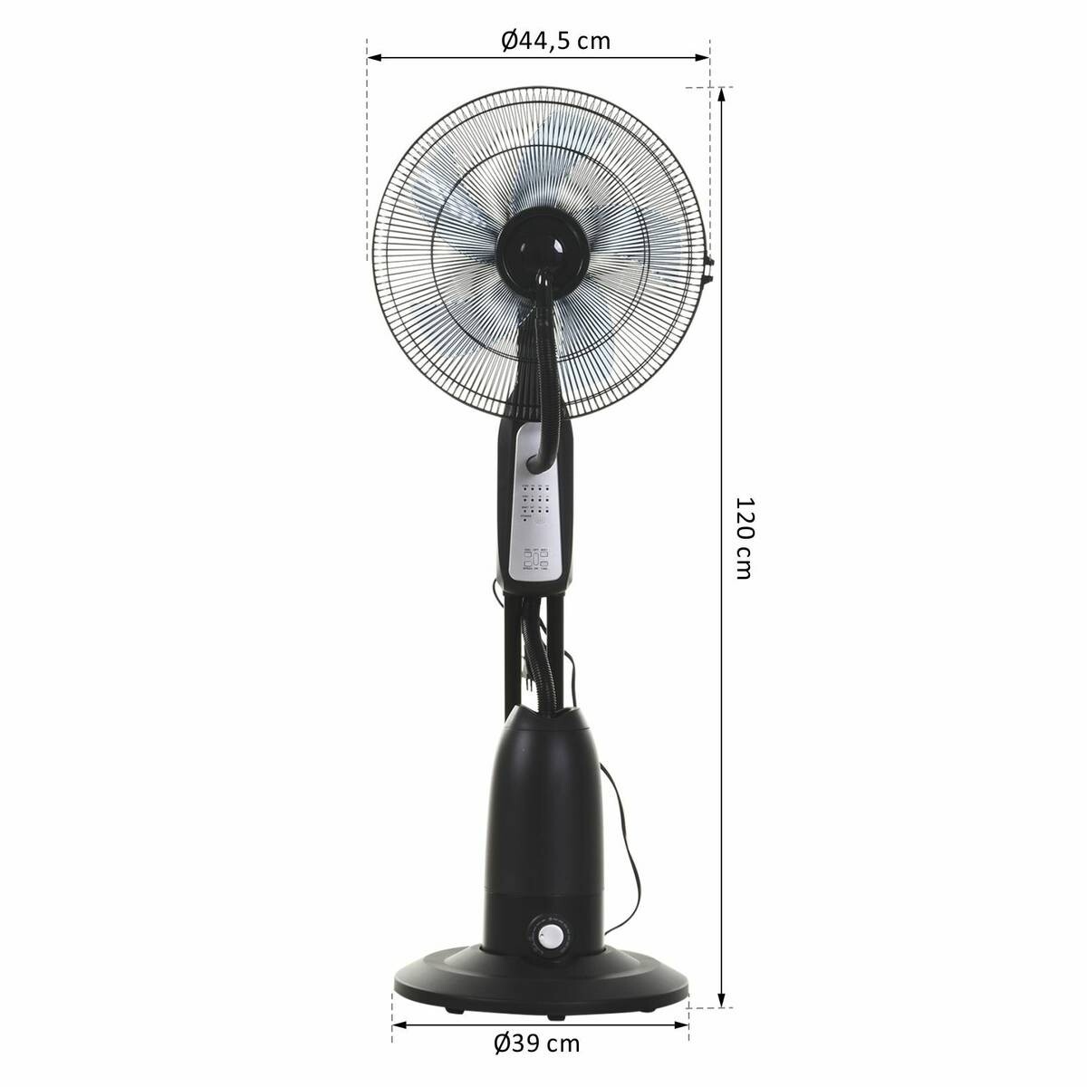 HOMCOM Standventilator mit Wasserzerstäuber schwarz Metall Kunststoff H/D: ca. 120x44 cm