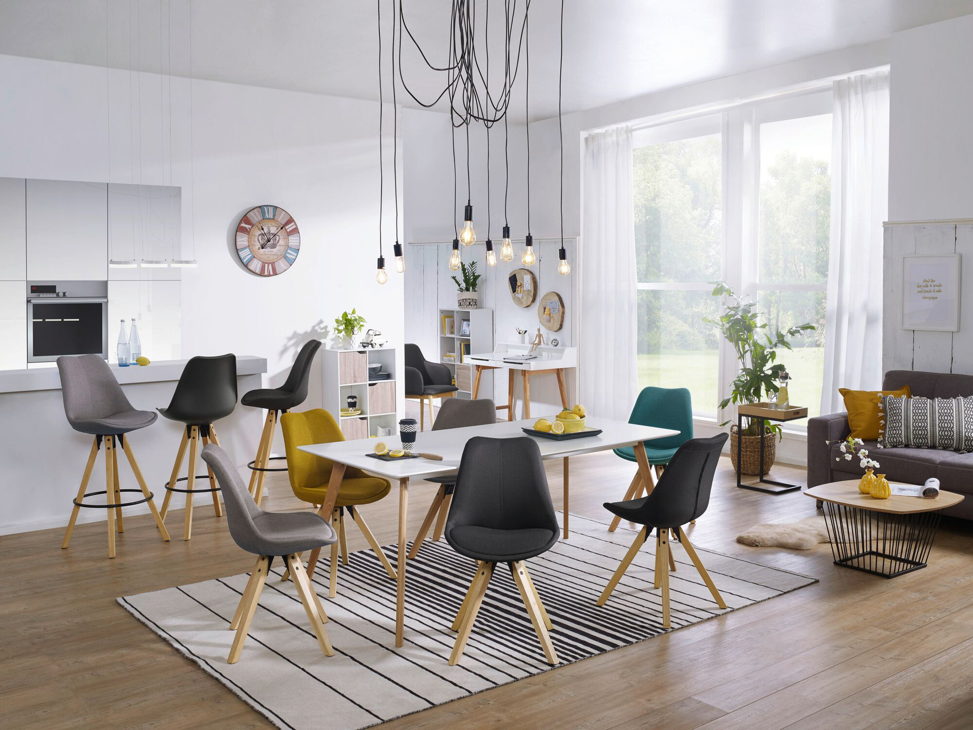 Stuhl 2er-Set hellgrau natur Stoff Echtholz B/H/T: ca. 49x87x52 cm