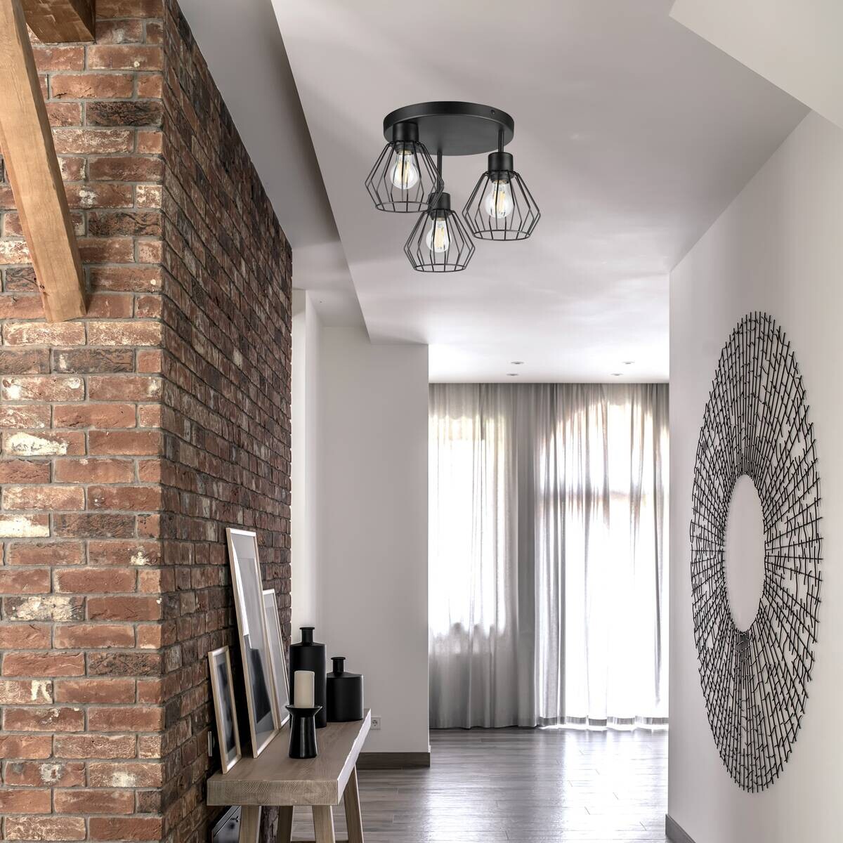 Lamkur Deckenleuchte Audrey schwarz Stahl Glas H/L: ca. 32x38 cm E27 3 Brennstellen