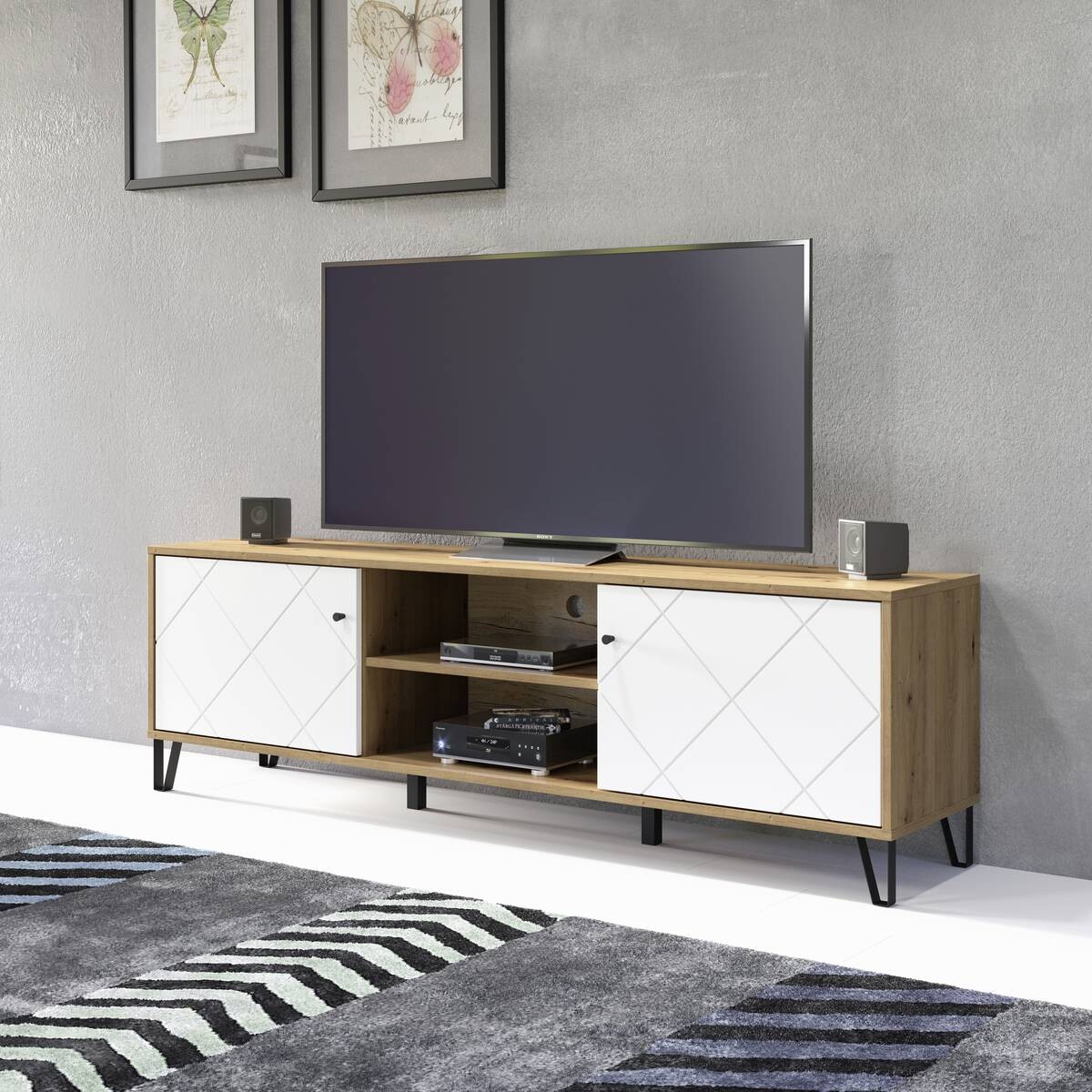 TV-Lowboard Touch Eiche Artisan Nachbildung weiß matt B/H/T: ca. 183x55x40 cm