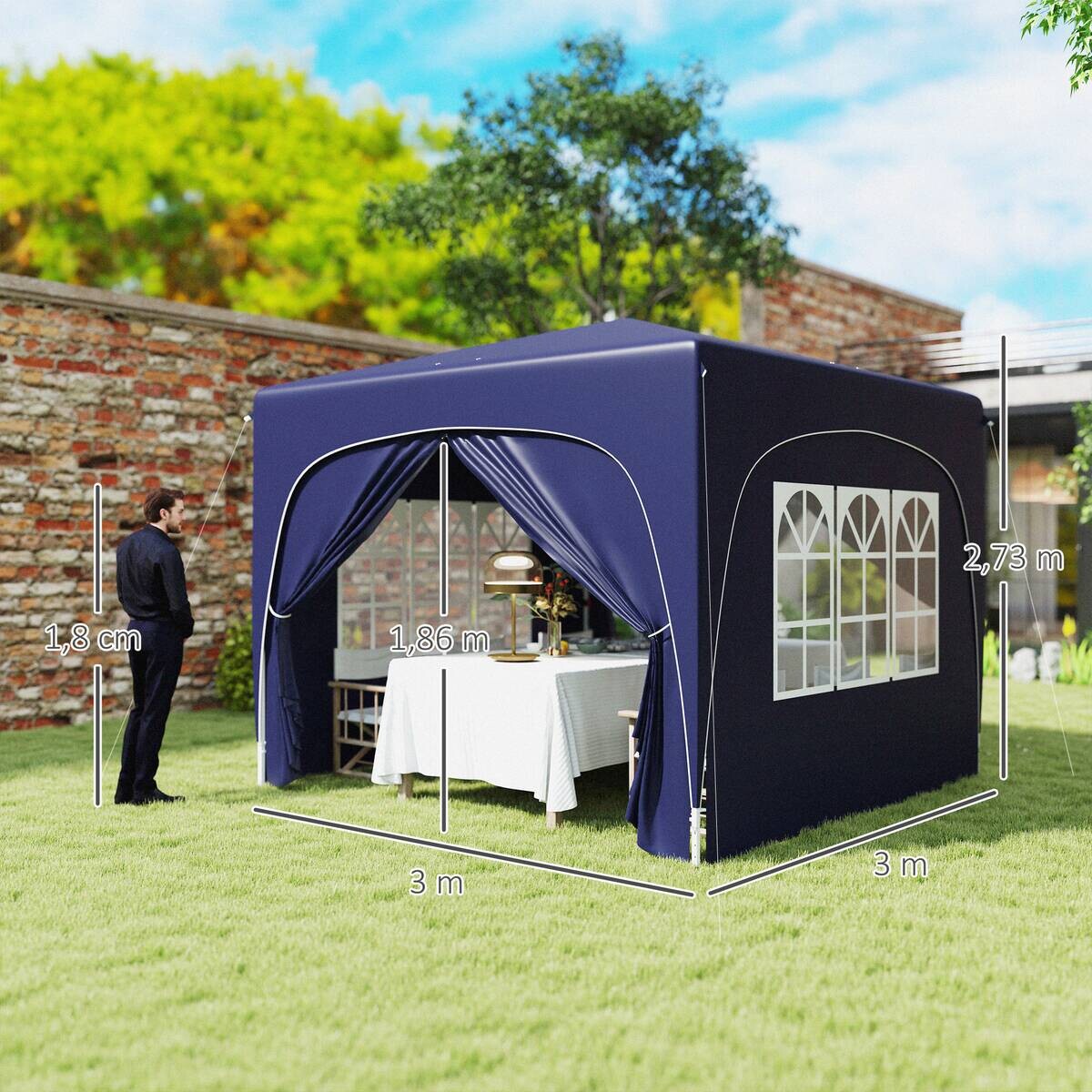 Outsunny Pavillon blau Polyester B/H/L: ca. 300x273x300 cm