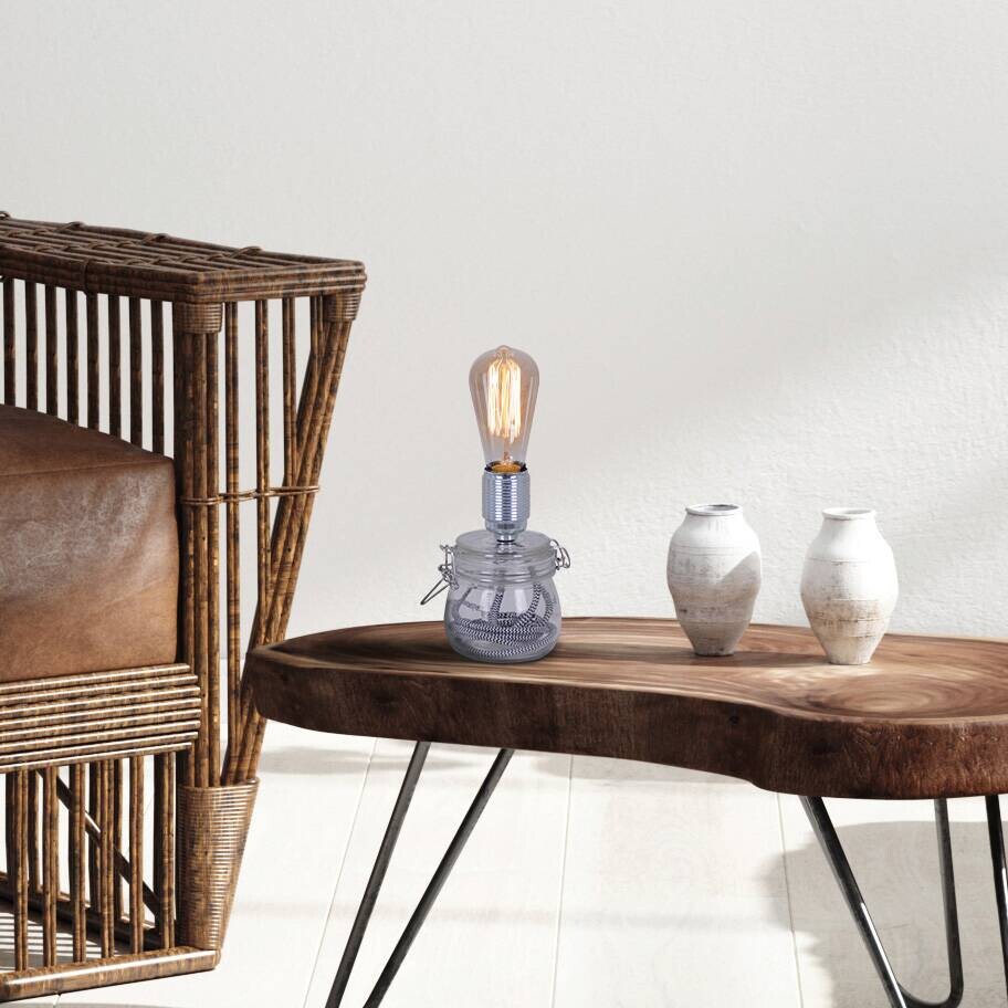 Näve Leuchten Tischleuchte 3157931 transparent Metall Glas B/H/T: ca. 11x20x11 cm E27 1 Brennstellen