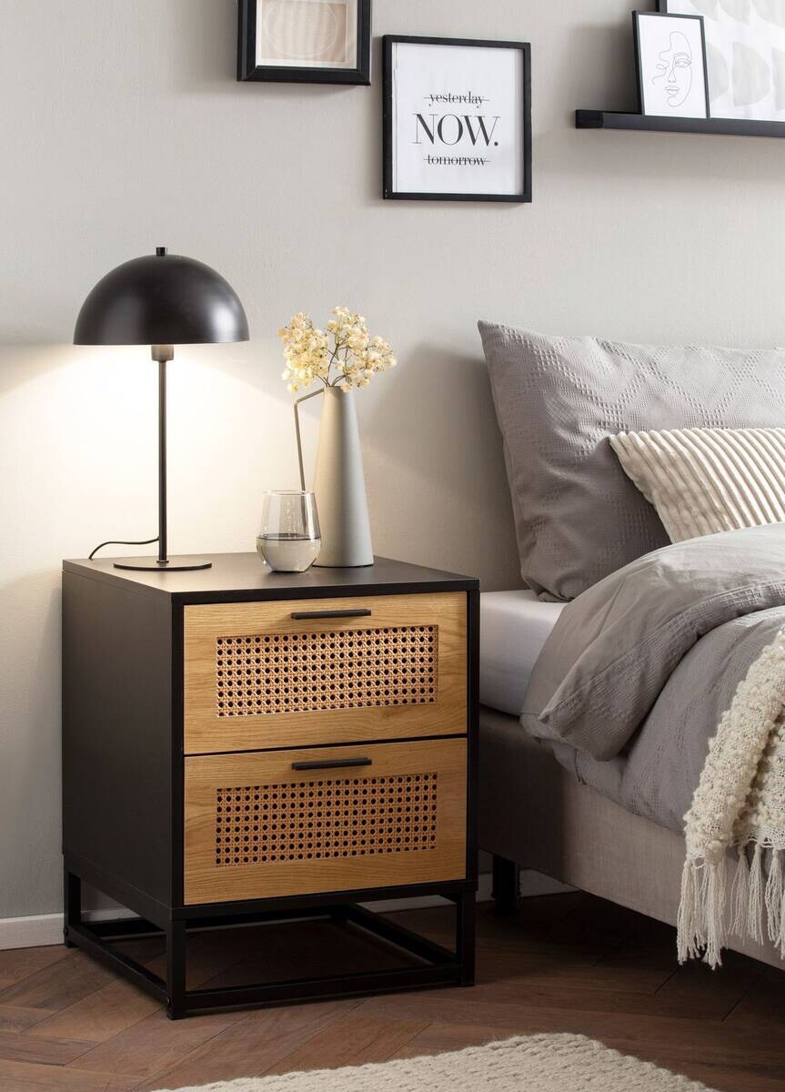 Nachtkonsole schwarz Eiche Optik B/H/T: ca. 45x55x45 cm