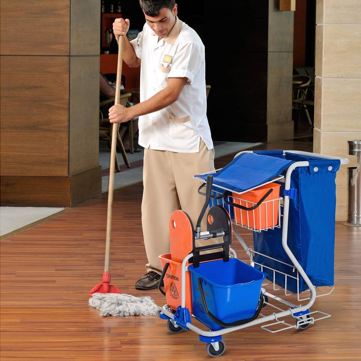 HOMCOM Putzwagen blau Kunststoff B/H/T: ca. 100x103x70 cm