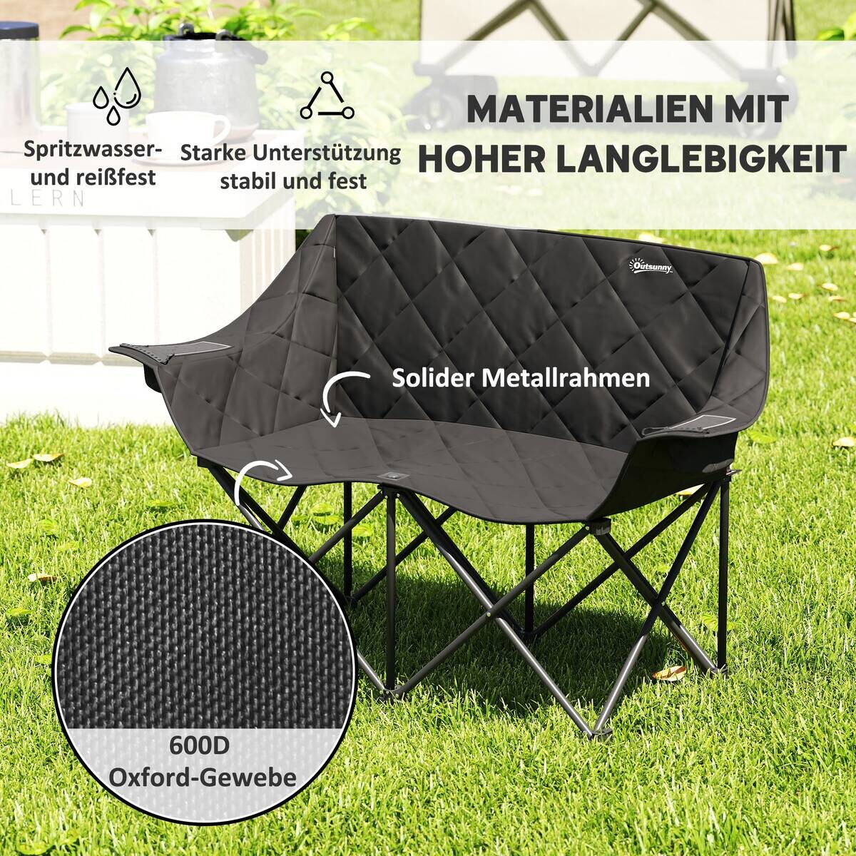 Outsunny Campingstuhl schwarz Metall B/H/L: ca. 60x92x145 cm