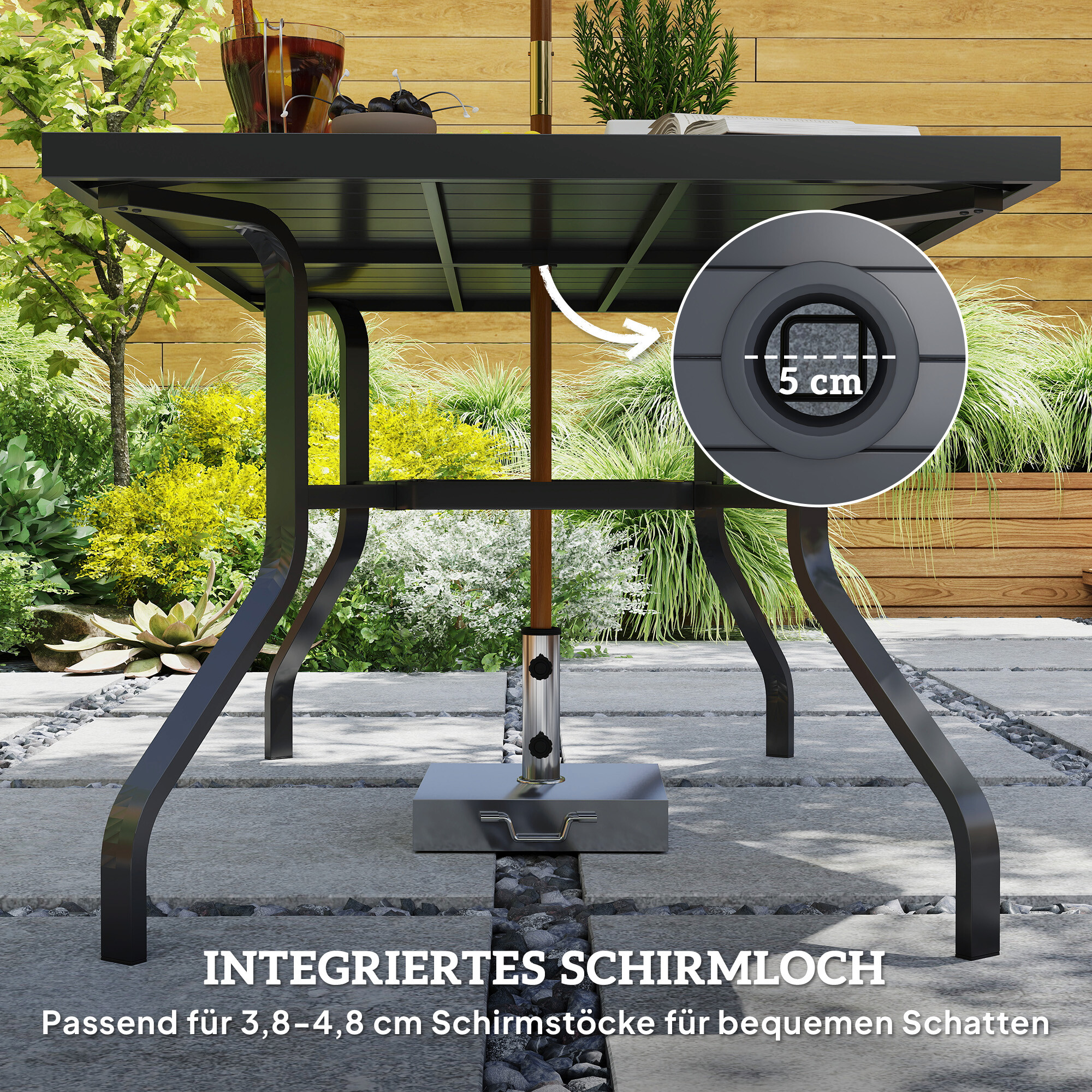 Outsunny Gartentisch schwarz Stahl B/H/L: ca. 90x74x152 cm