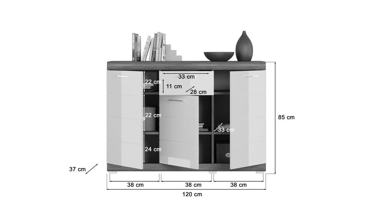 Kommode SCOUT Rauchsilber Nachbildung weiß Hochglanz B/H/T: ca. 120x85x37 cm